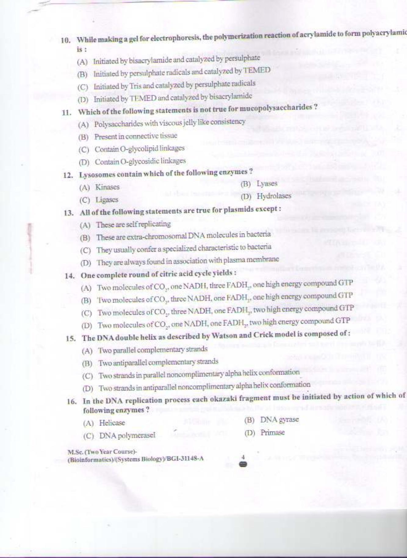 PU CET PG 2015: MSc (2yr)(Bioinformatics/system Bio & Bio. Informatics) Question Paper - Page 3