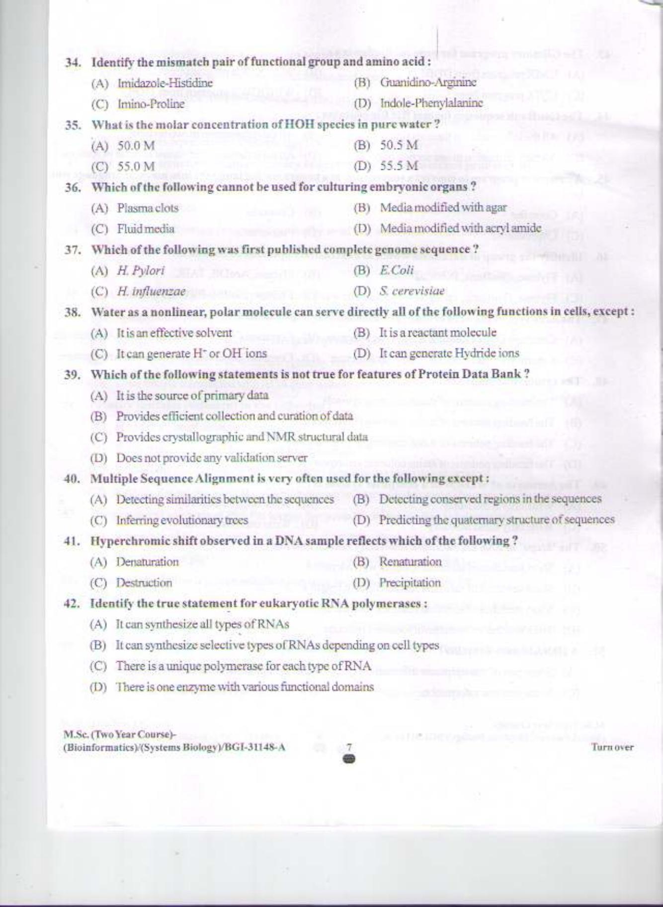 PU CET PG 2015: MSc (2yr)(Bioinformatics/system Bio & Bio. Informatics) Question Paper - Page 6