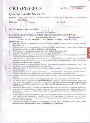 PU CET PG 2015: MSc (2yr)(Bioinformatics/system Bio & Bio. Informatics) Question Paper
