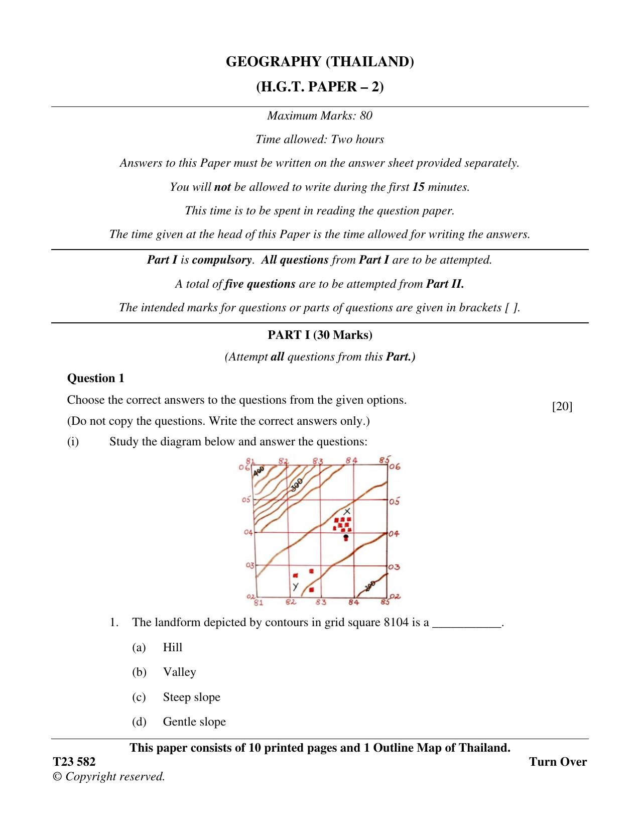 ICSE Class 10 GEOGRAPHY (THAILAND) (H.G.T. PAPER – 2) 2023 Question Paper - Page 1