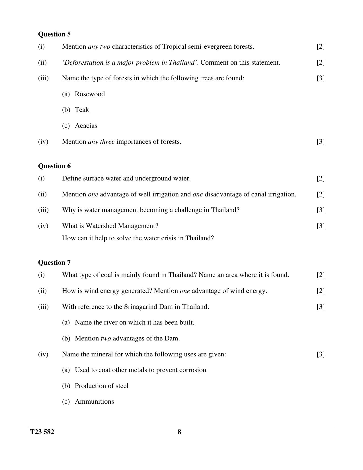 ICSE Class 10 GEOGRAPHY (THAILAND) (H.G.T. PAPER – 2) 2023 Question Paper - Page 8