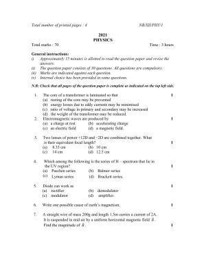 Nagaland Board Class 12 Physics 2021 Question Paper