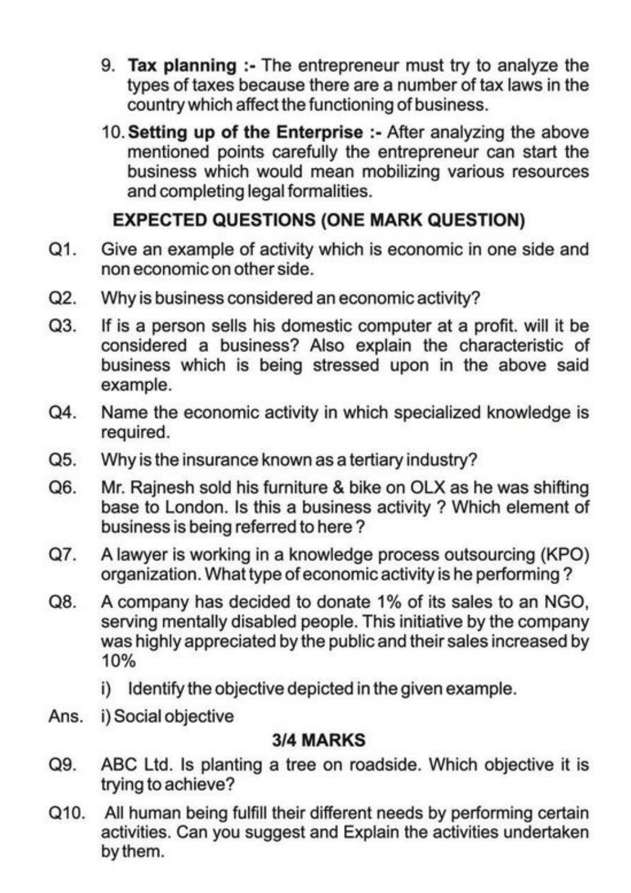 Class 11 Notes, Question & Practice Paper - Business Studies (Topic 1 : Evolution and Fundamentals of Business) - Page 18