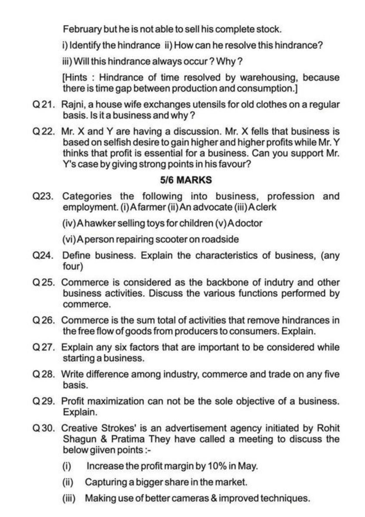 Class 11 Notes, Question & Practice Paper - Business Studies (Topic 1 : Evolution and Fundamentals of Business) - Page 20