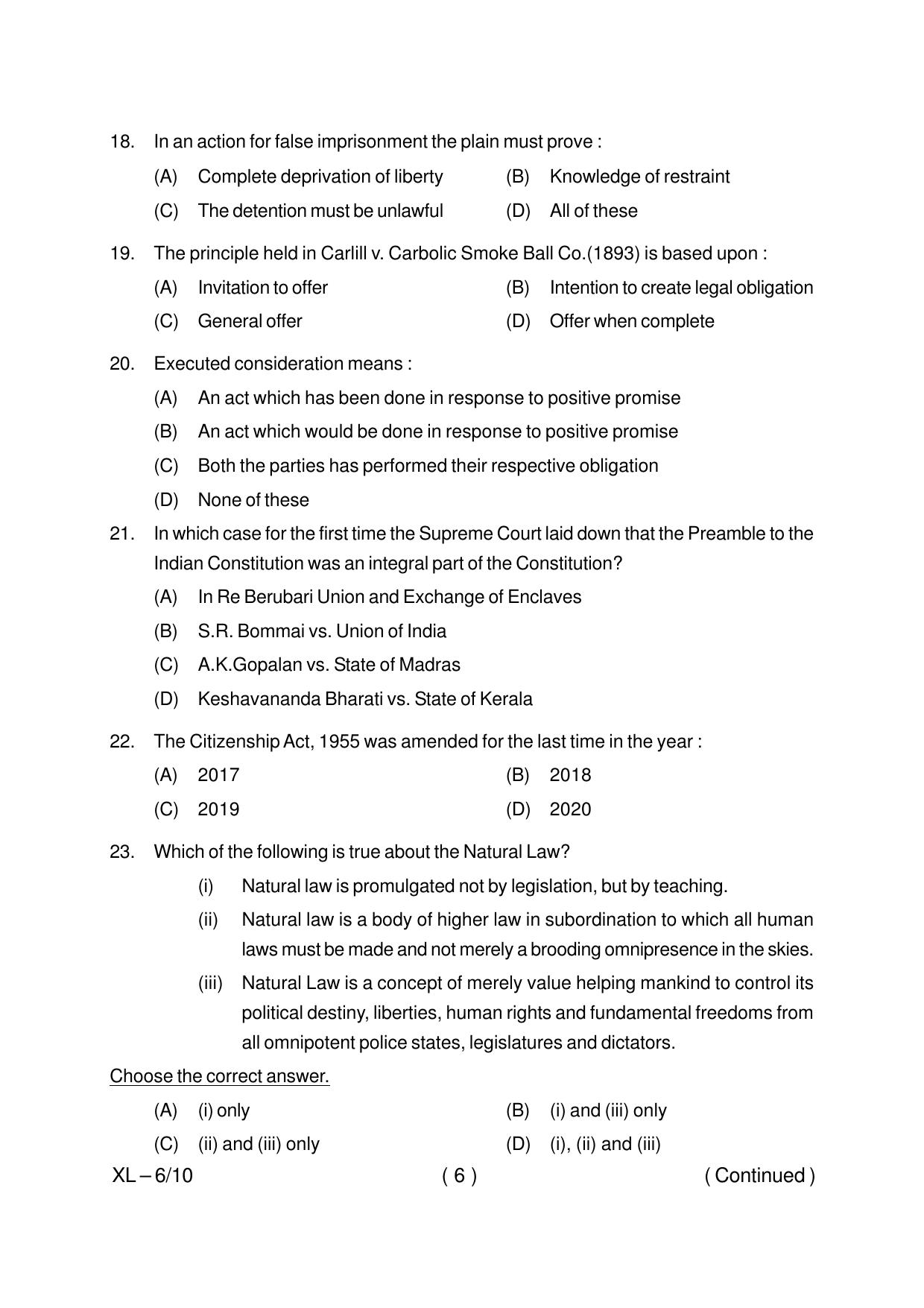 Odisha CPET LAW (LLM) 2020 Question Paper - Page 6