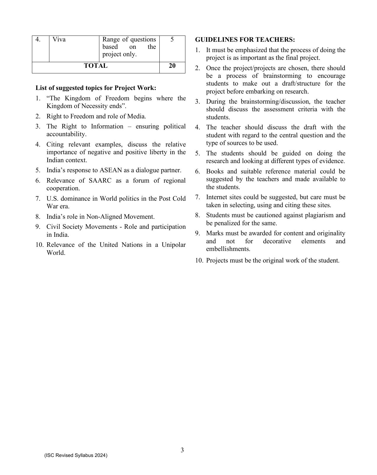 ISC Class XI POLITICAL SCIENCE 2025 Syllabus - Page 3
