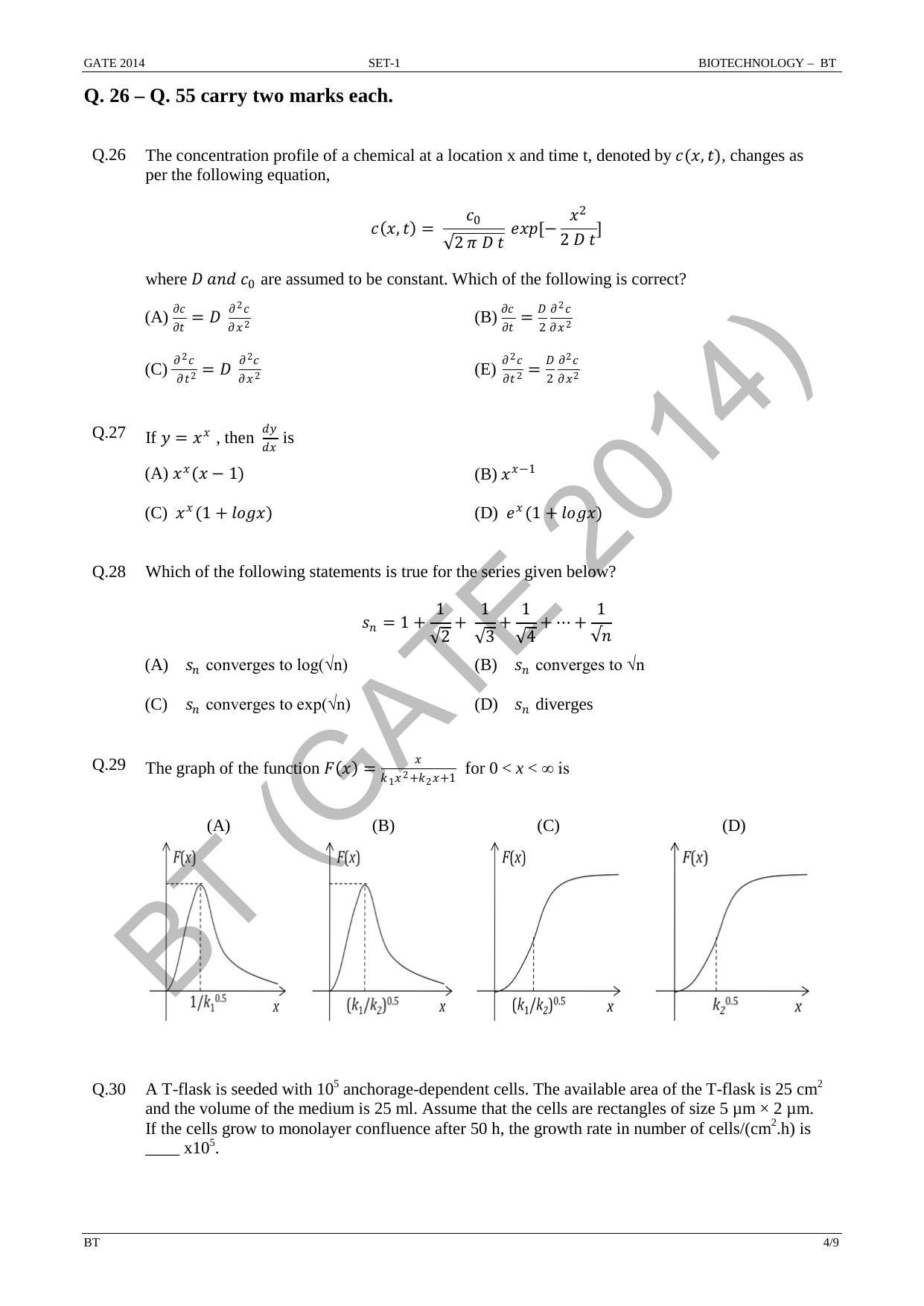 GATE 2014 Biotechnology (BT) Question Paper with Answer Key - Page 10