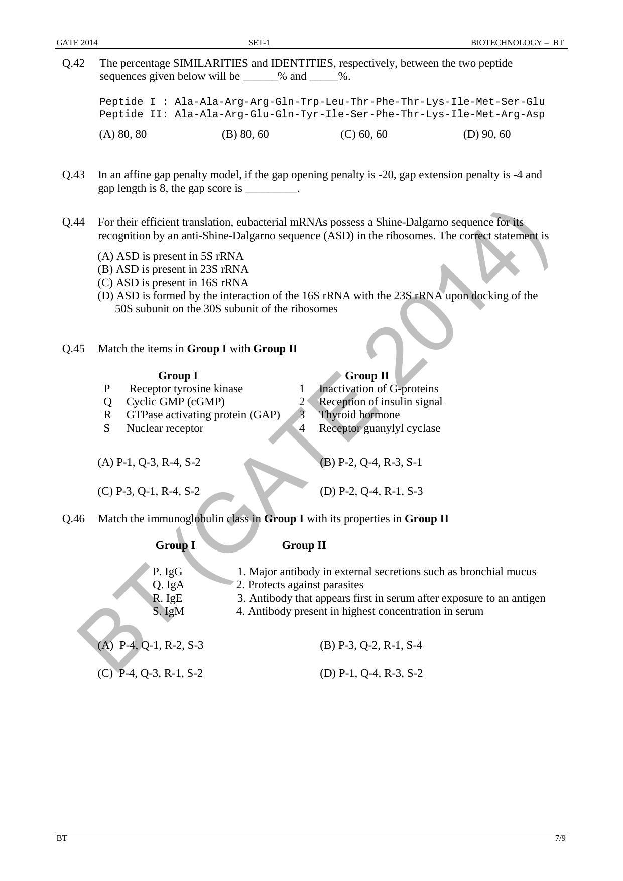 GATE 2014 Biotechnology (BT) Question Paper with Answer Key - Page 13