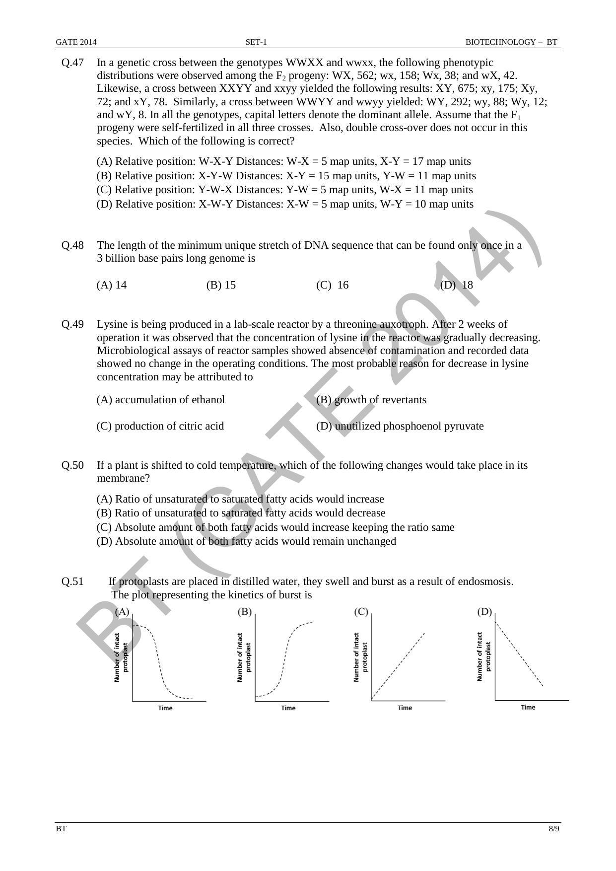 GATE 2014 Biotechnology (BT) Question Paper with Answer Key - Page 14