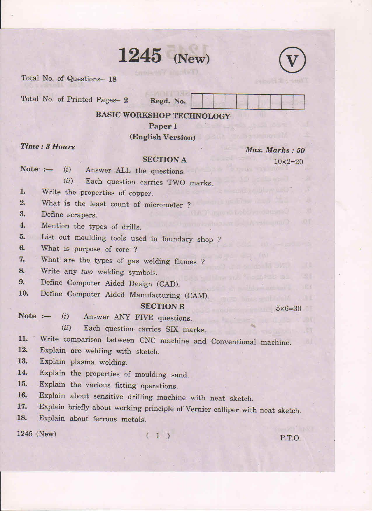 AP Inter 1st Year Basic Work Shop Technology-I (New) March-2019-Vocational Question Paper - Page 1