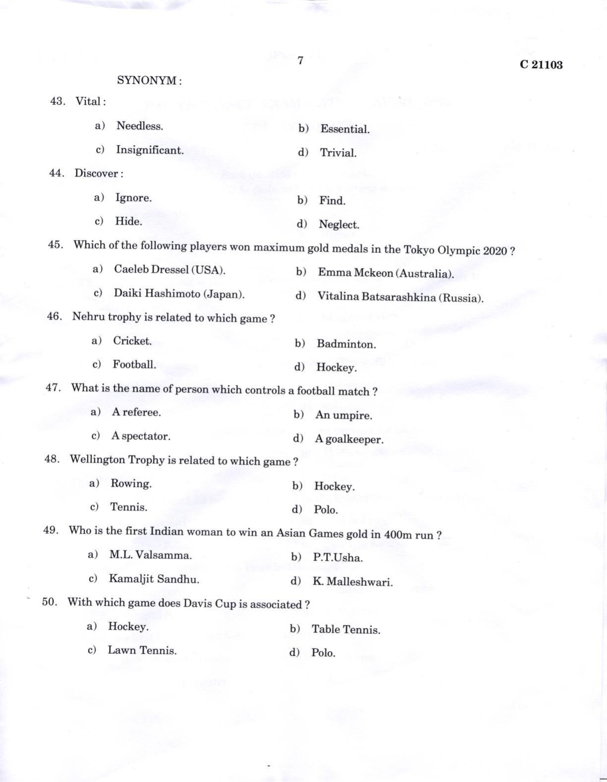 CUCAT 2022 BPEd Integrated (BPE) Question Paper - Page 7