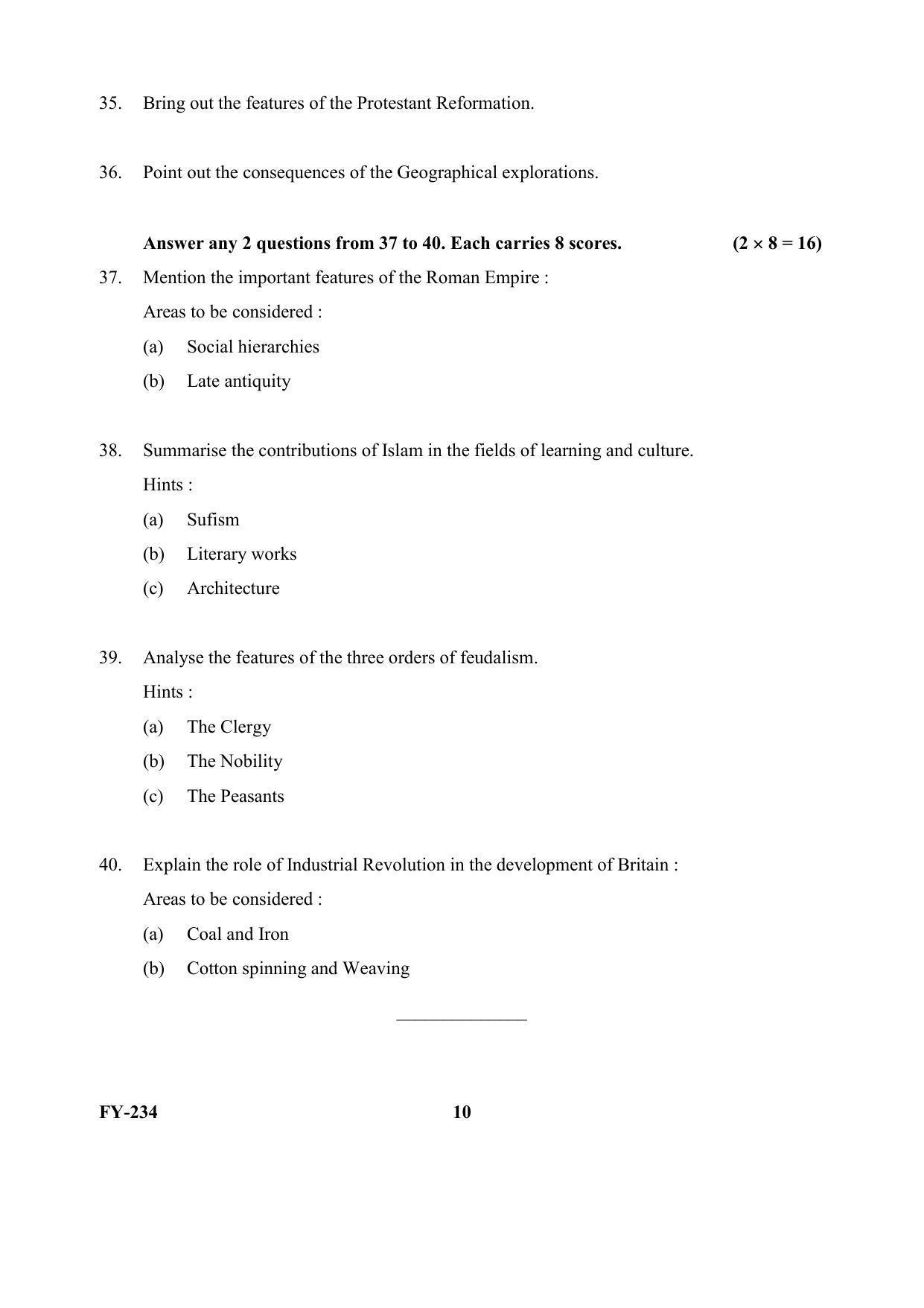 Kerala Plus One (Class 11th) History Question Paper 2021 - Page 10