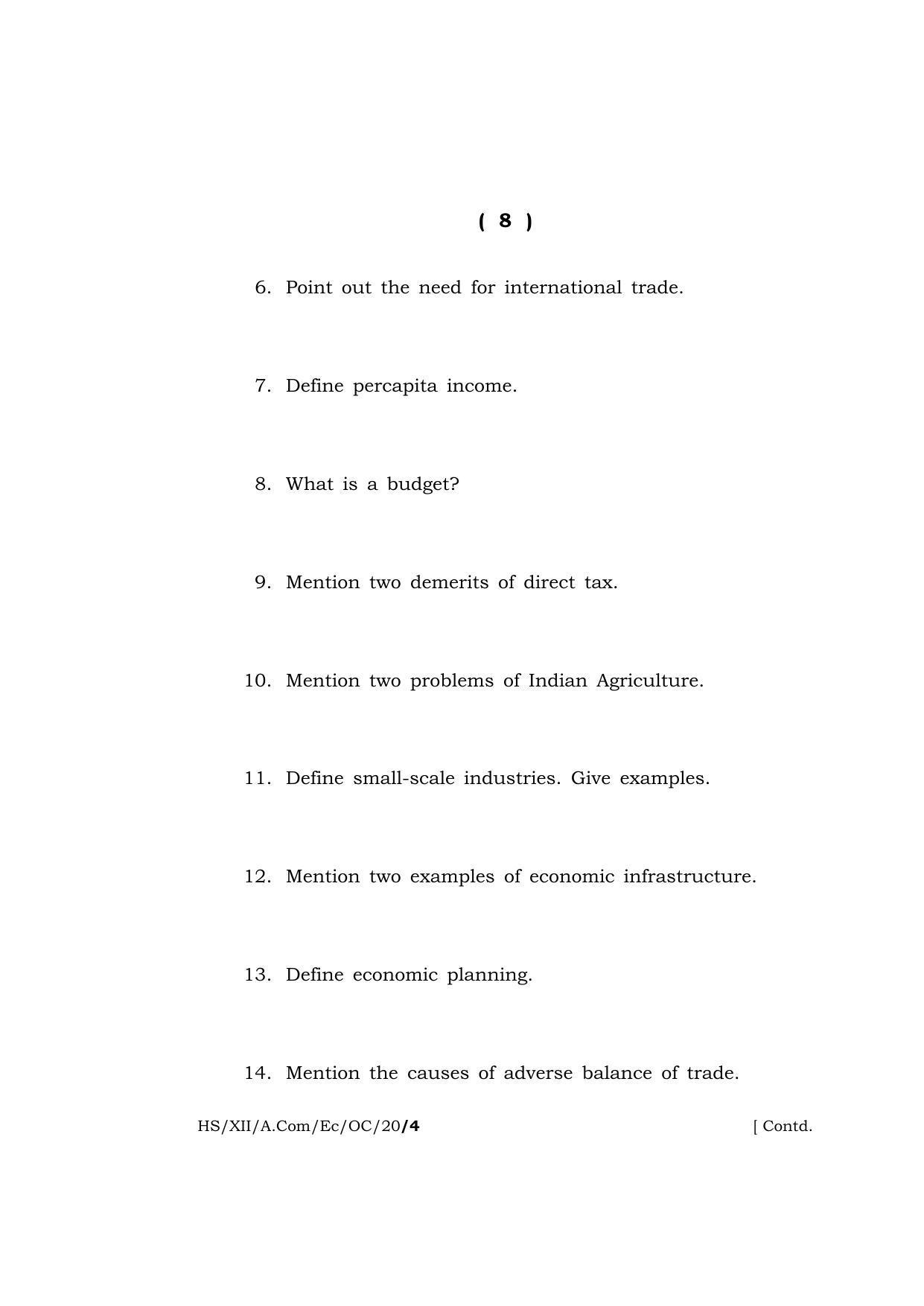 Meghalaya Board (MBOSE) Class 12 ECONOMICS (Old course) 2020 Question Paper - Page 8