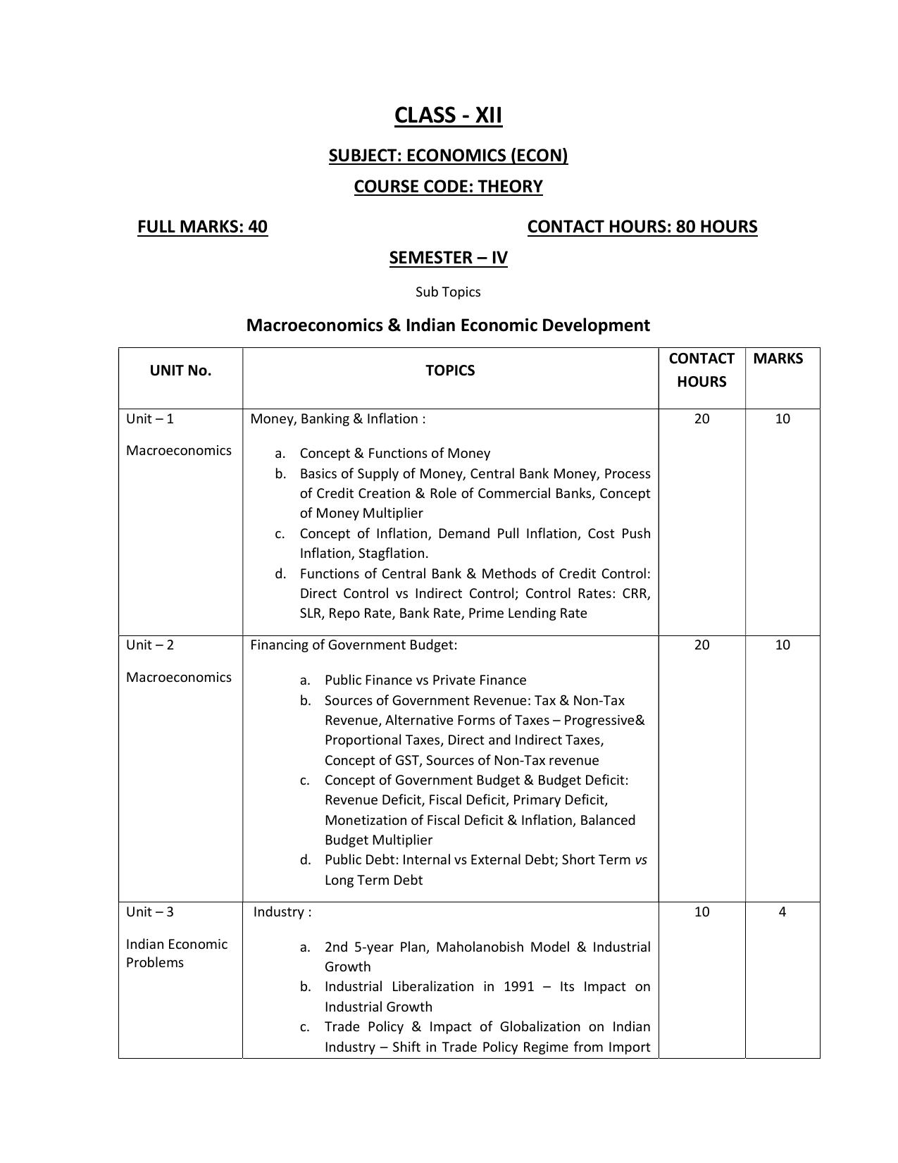 WBCHSE Class 11 & 12 Syllabus for Economics (ECON) (SET III) - Page 9