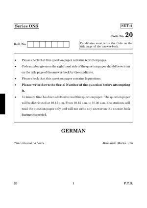 CBSE Class 12 020 German 2016 Question Paper