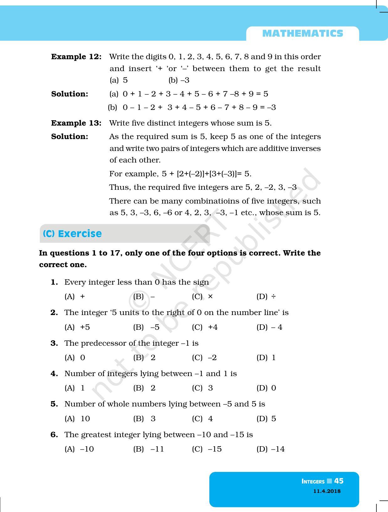 NCERT Exemplar Book for Class 6 Maths: Chapter 3-Integers - Page 5