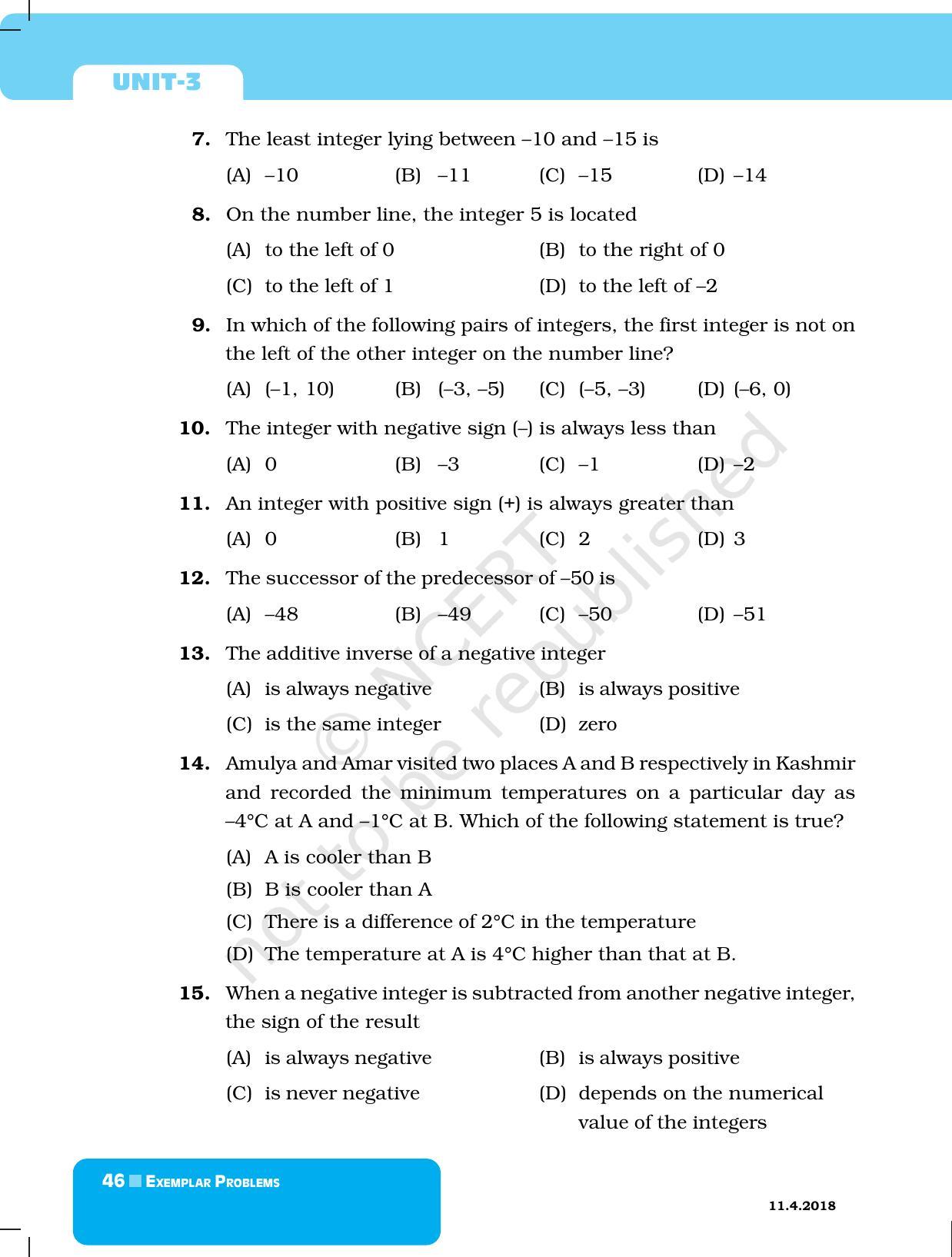 NCERT Exemplar Book for Class 6 Maths: Chapter 3-Integers - Page 6