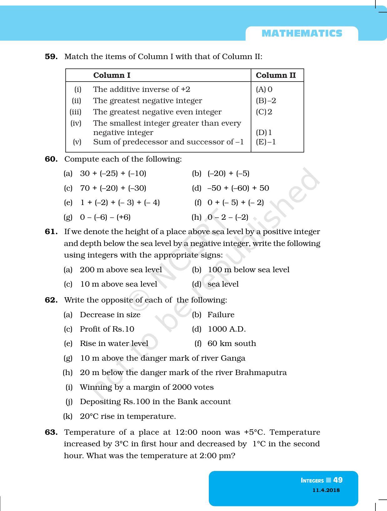 NCERT Exemplar Book for Class 6 Maths: Chapter 3-Integers - Page 9