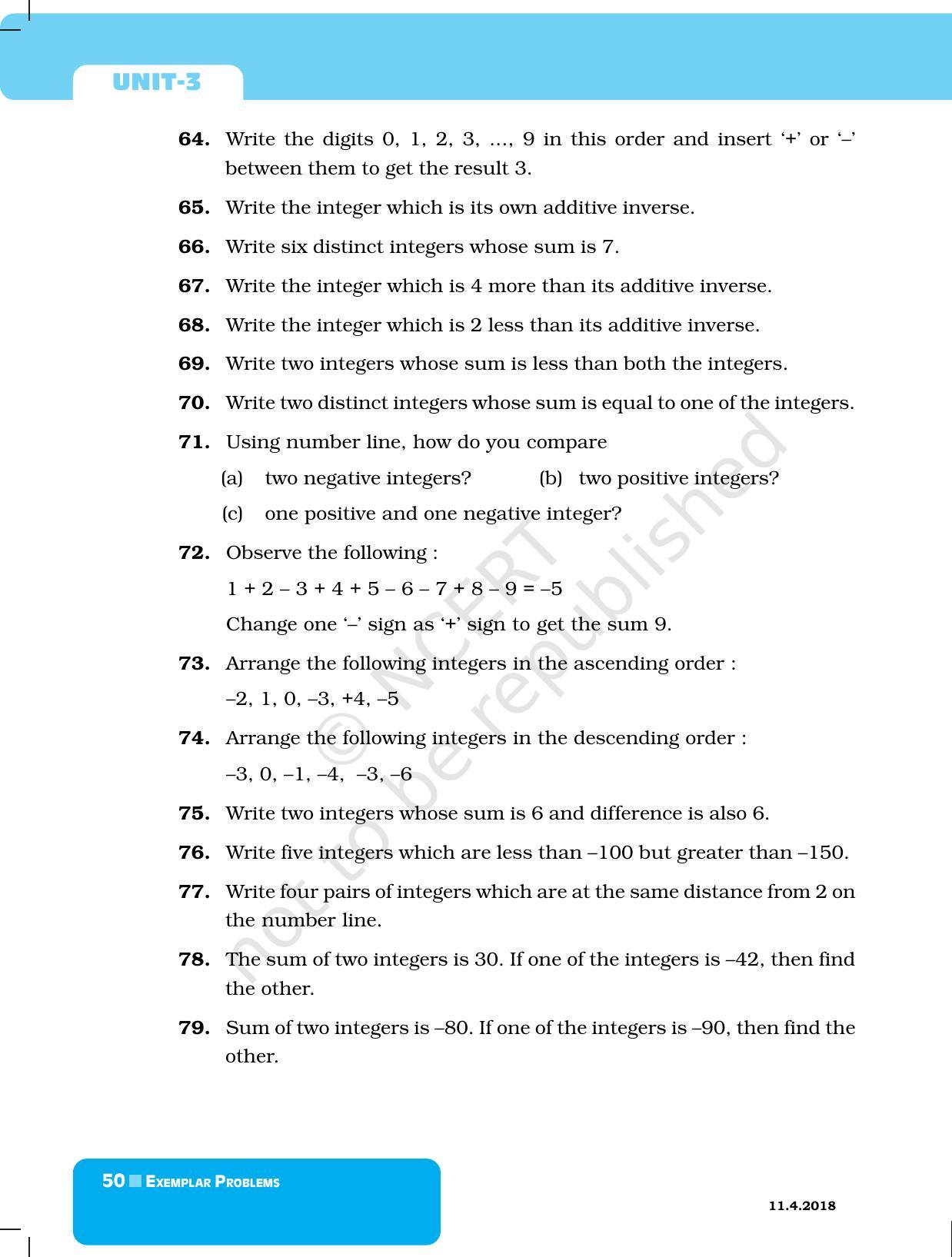 NCERT Exemplar Book for Class 6 Maths: Chapter 3-Integers - Page 10