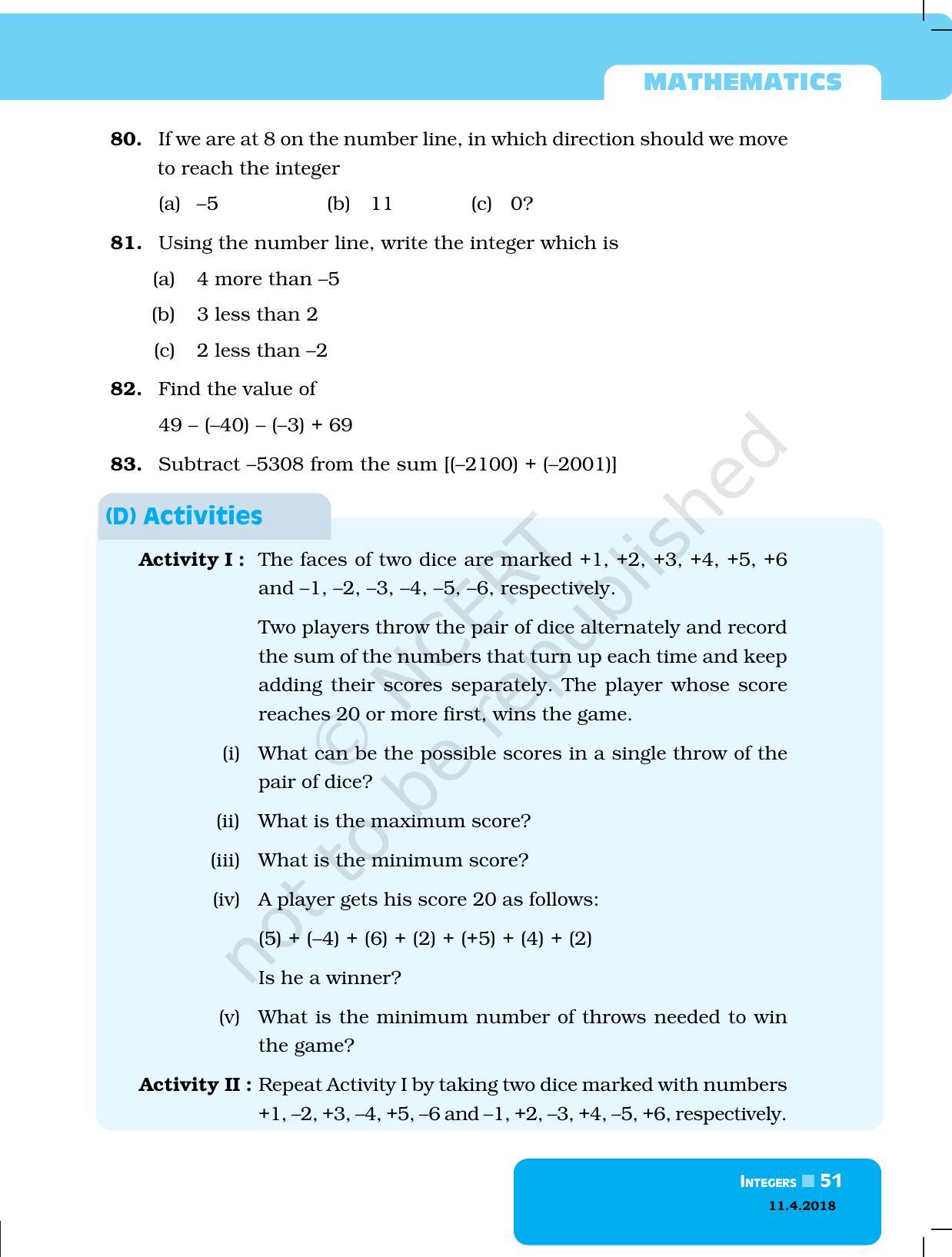 NCERT Exemplar Book for Class 6 Maths: Chapter 3-Integers - Page 11