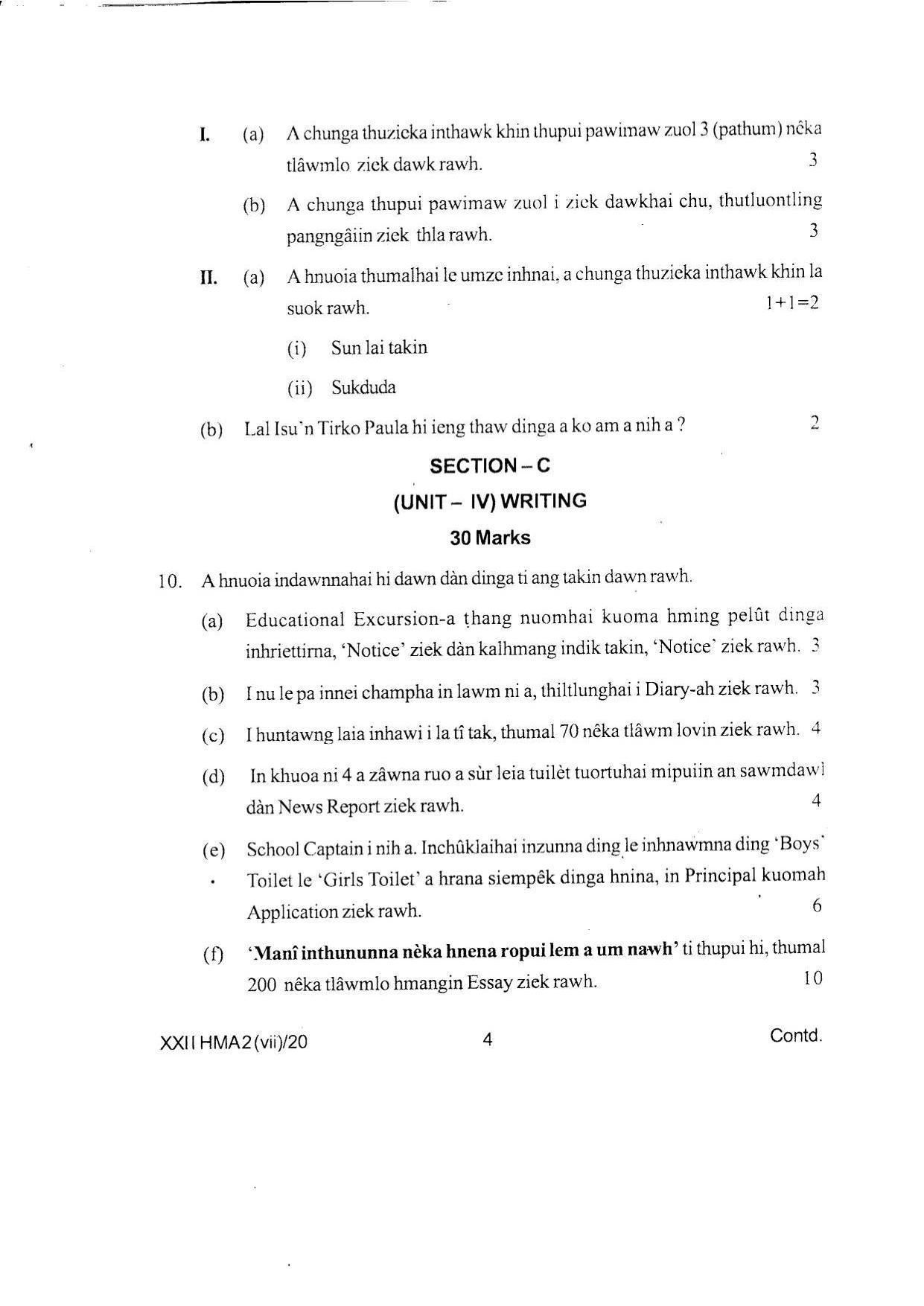 COHSEM Class 12 Hmar Question Papers 2020 - Page 4