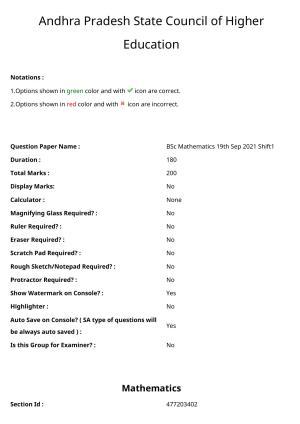 AP ECET 2021 - BSc Mathematics Question Paper With Preliminary Keys Shift1