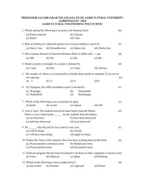 TS AGRICET 2020 AGRICULTURAL ENGINEERING PAPER WITH KEY