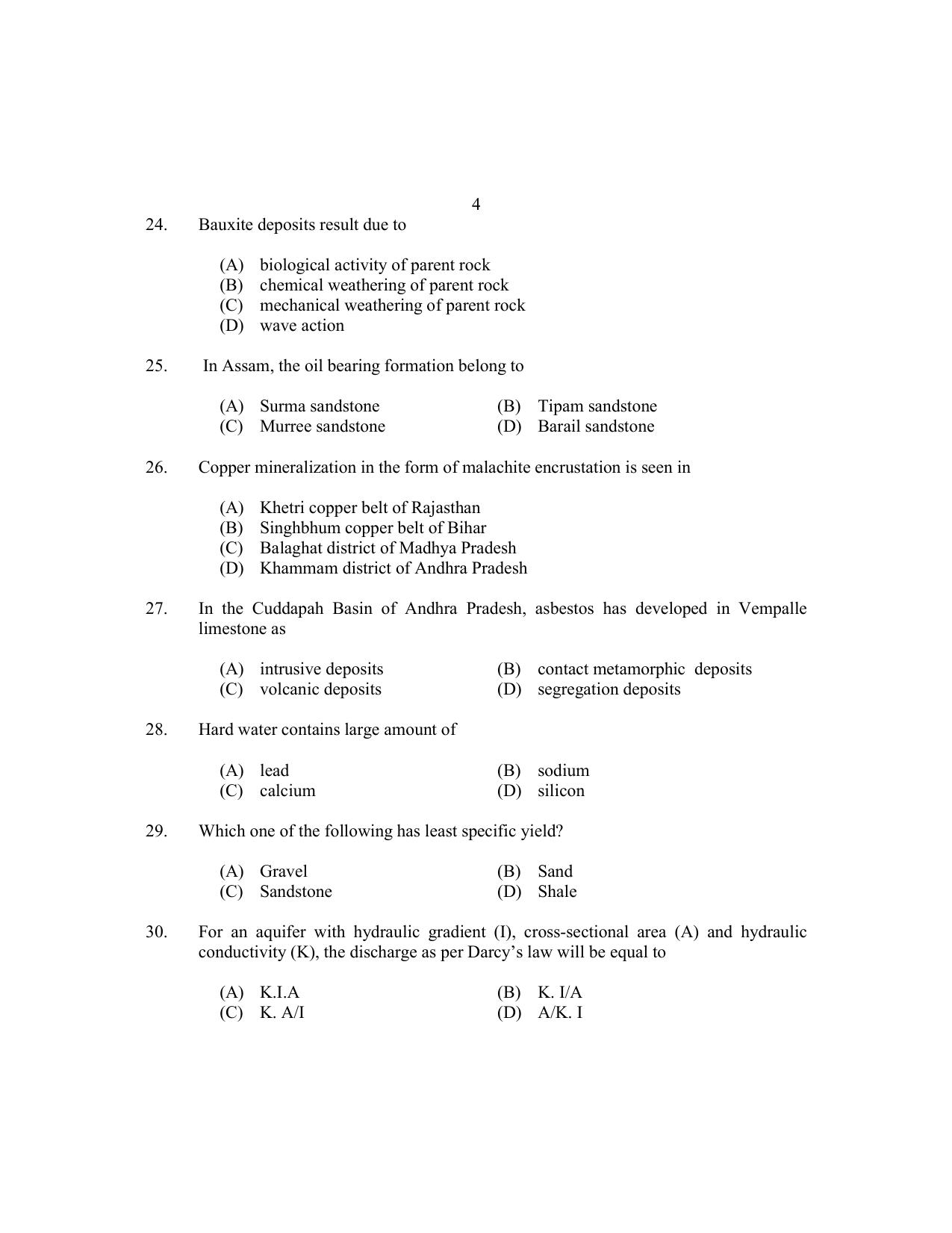 CUSAT CAT 2017 Geology Question Paper - Page 4