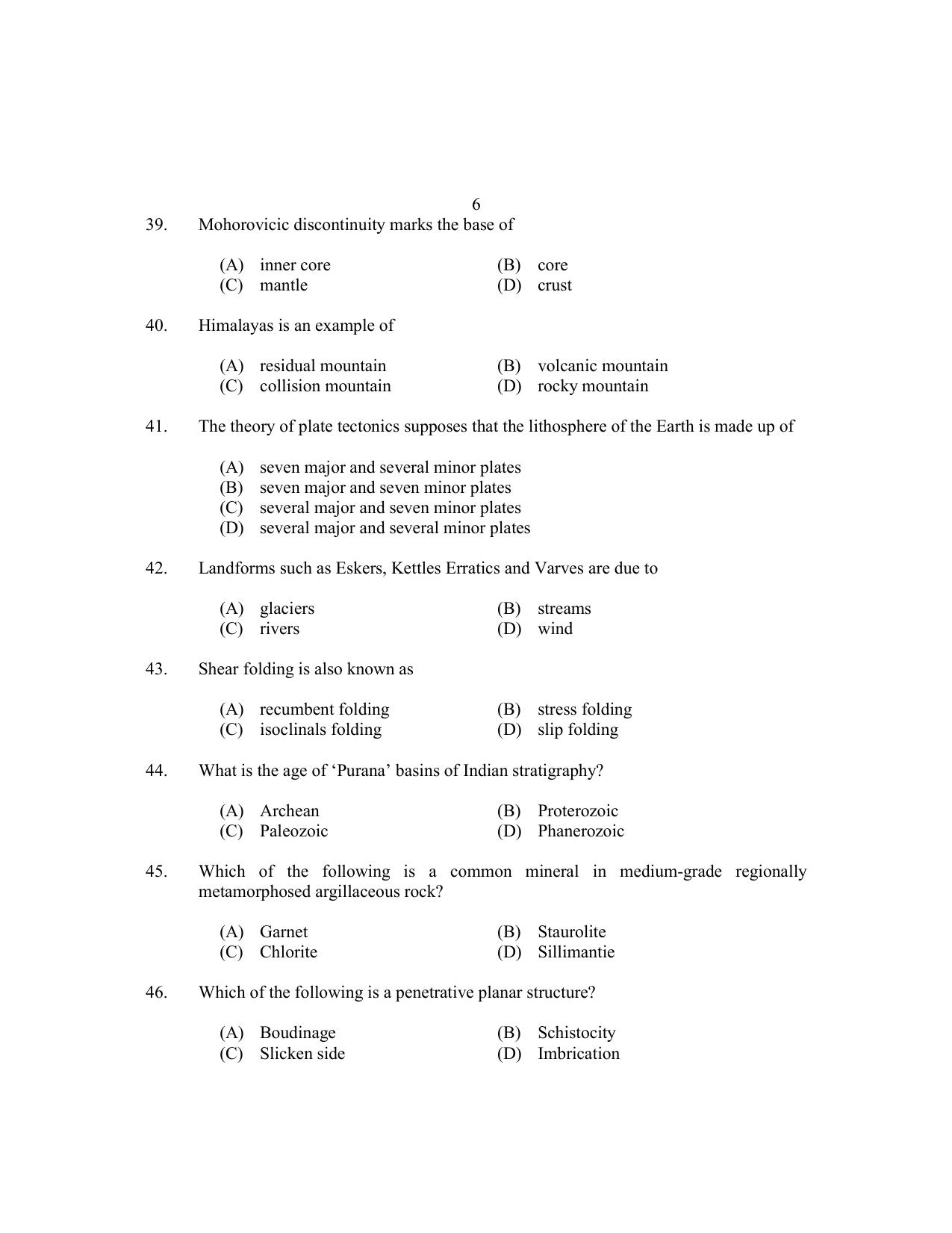 CUSAT CAT 2017 Geology Question Paper - Page 6