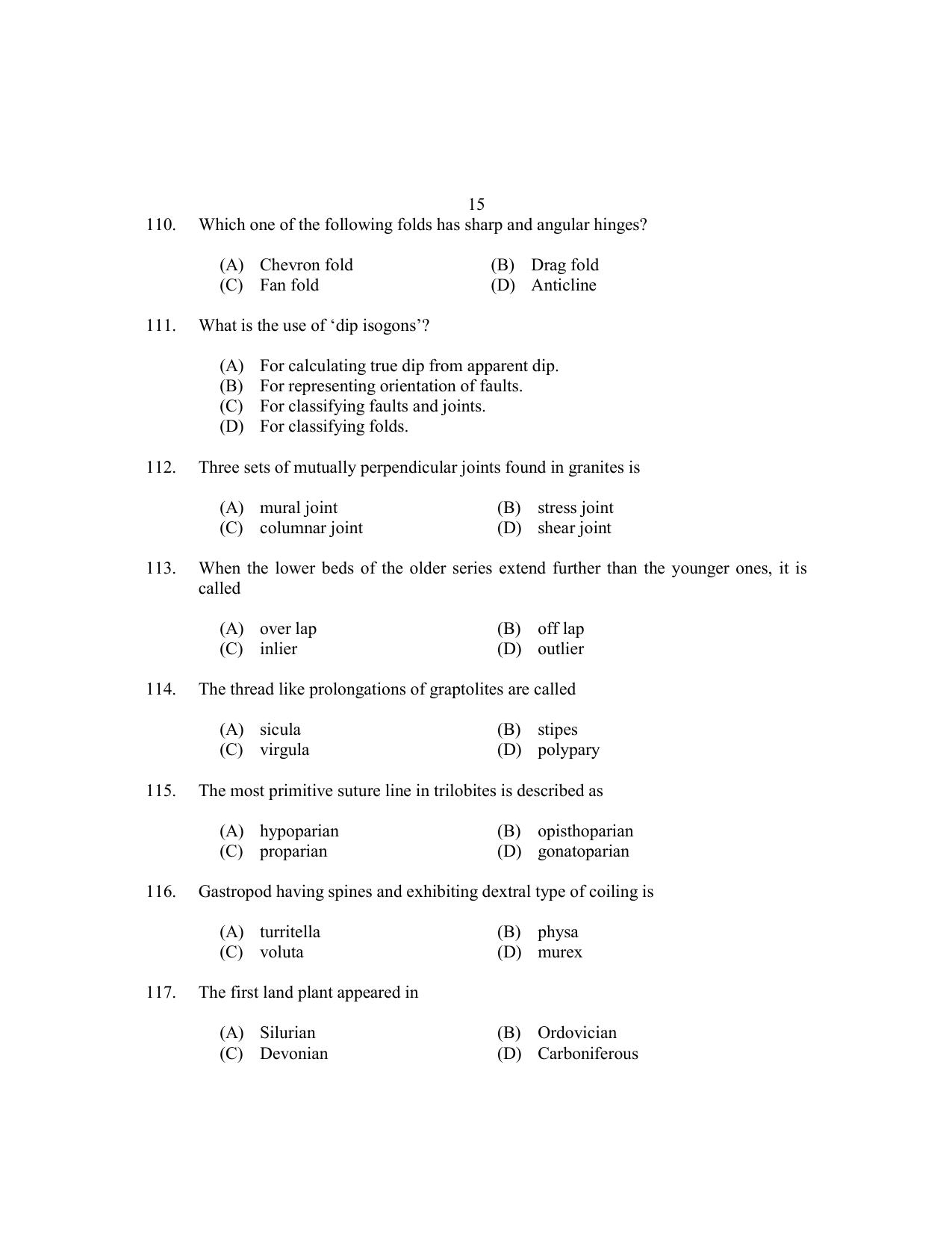 CUSAT CAT 2017 Geology Question Paper - Page 15