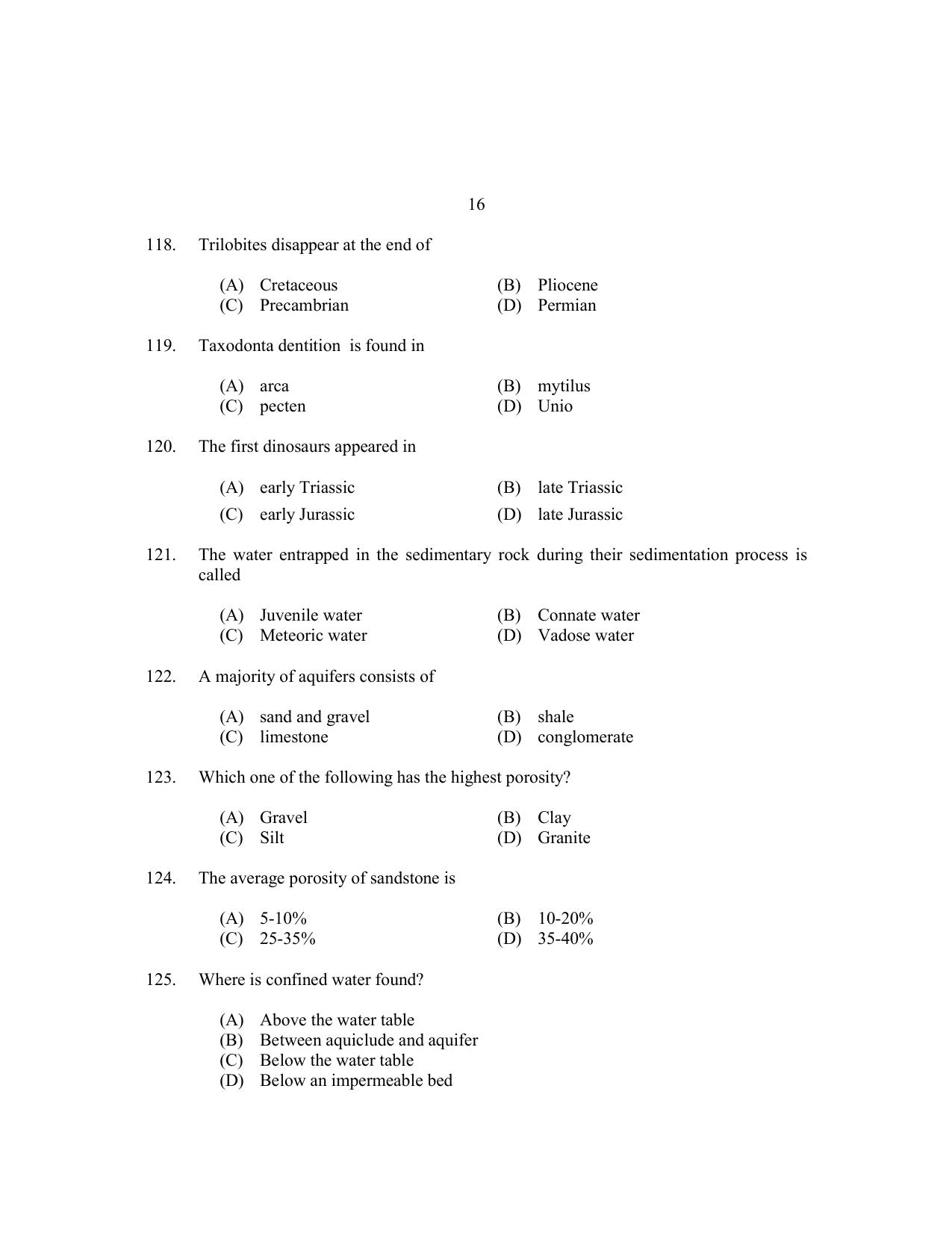 CUSAT CAT 2017 Geology Question Paper - Page 16