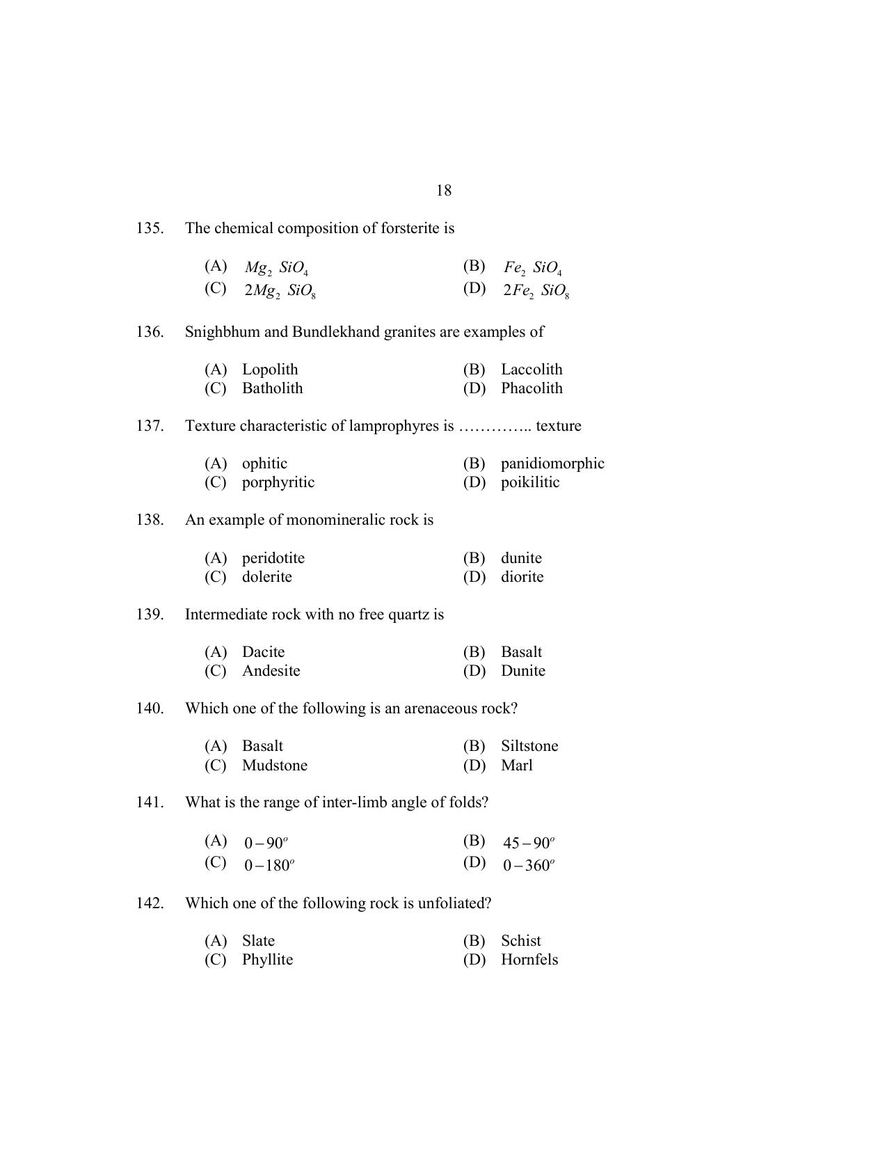 CUSAT CAT 2017 Geology Question Paper - Page 18