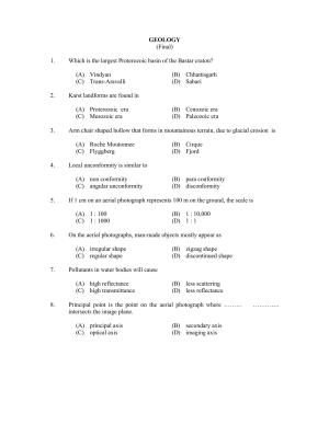 CUSAT CAT 2017 Geology Question Paper