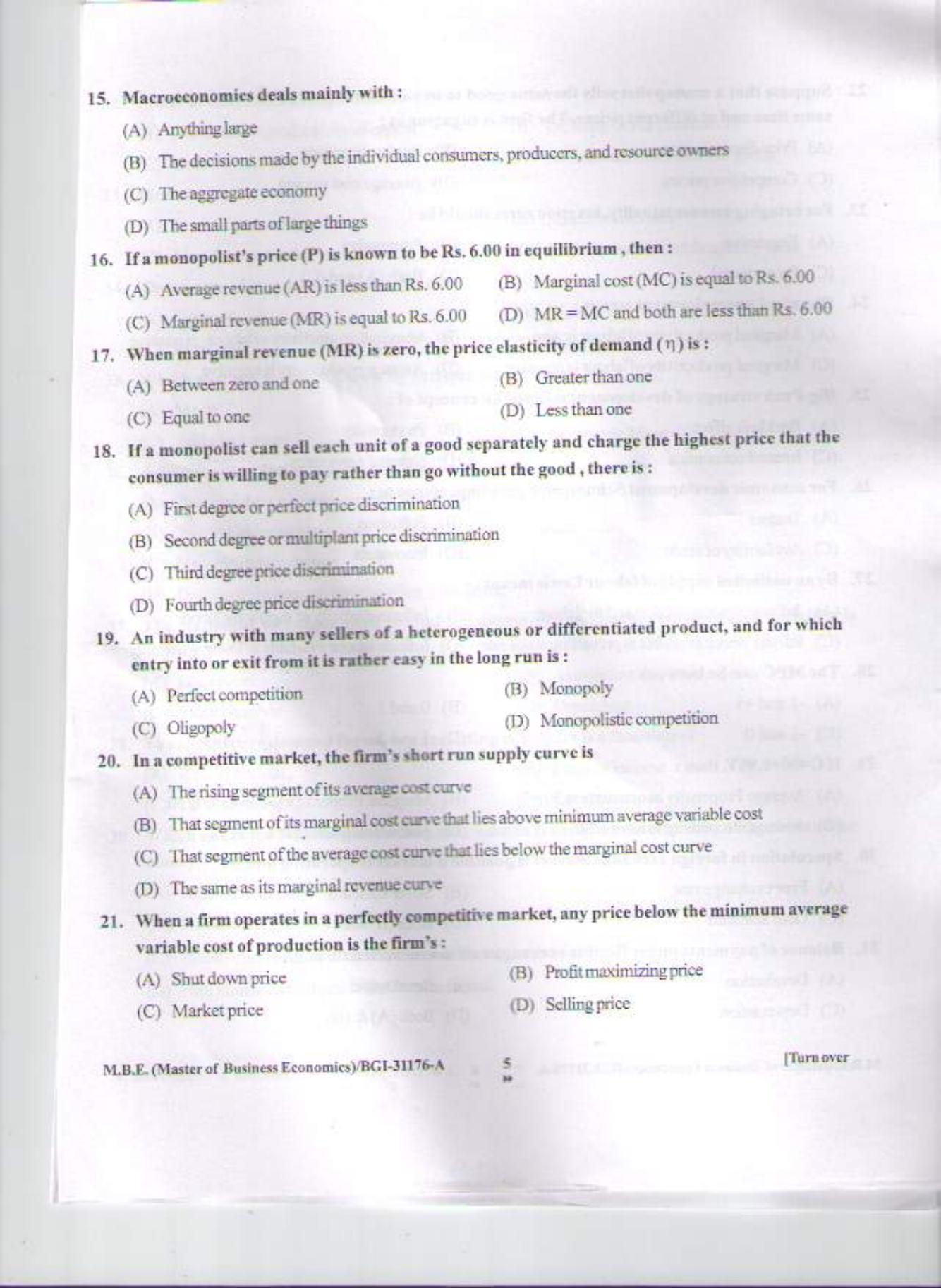 PU CET PG 2015: M.B.E. Question Paper - Page 4