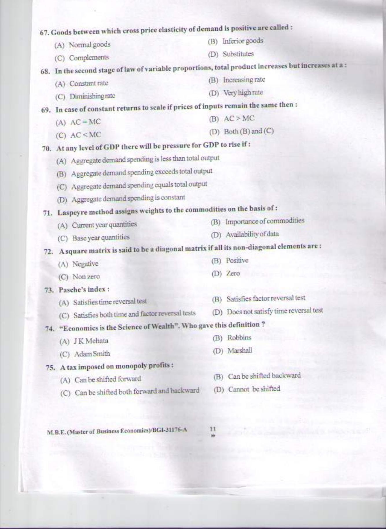 PU CET PG 2015: M.B.E. Question Paper - Page 10