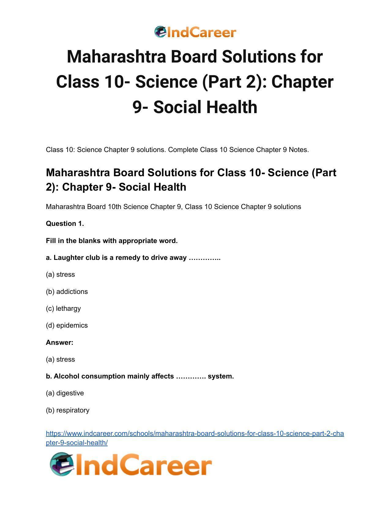 Maharashtra Board Solutions for Class 10- Science (Part 2): Chapter 9- Social Health - Page 2