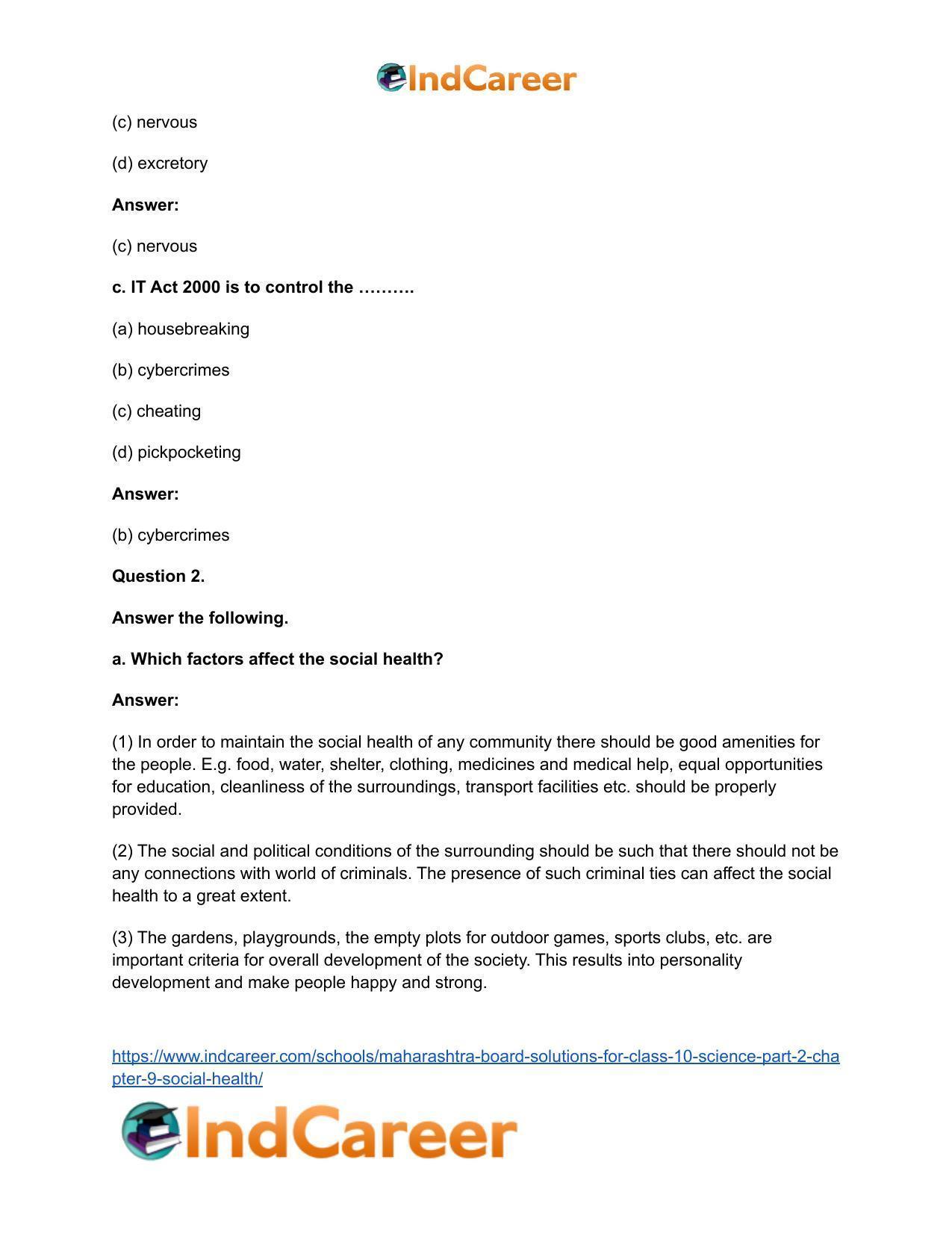 Maharashtra Board Solutions for Class 10- Science (Part 2): Chapter 9- Social Health - Page 3