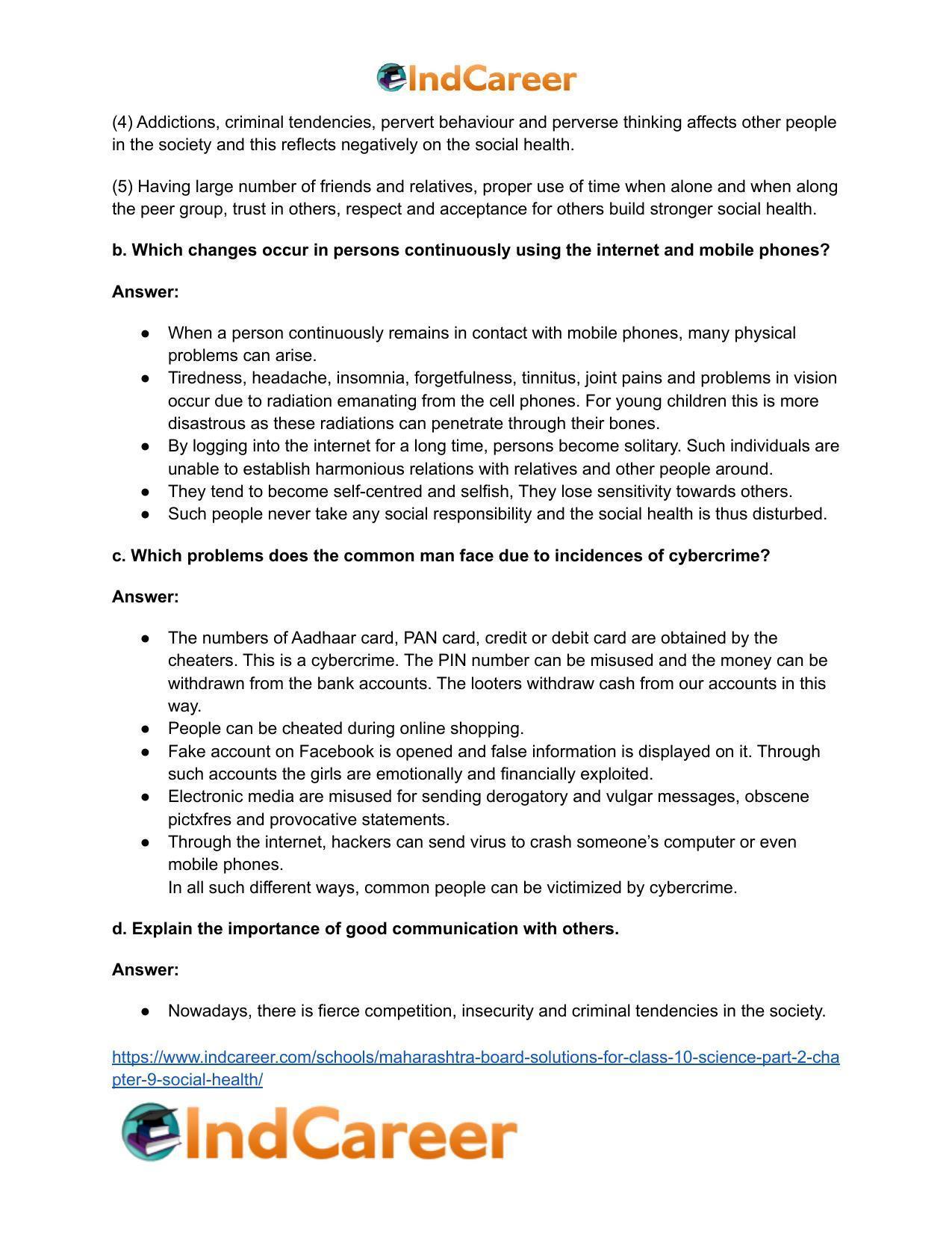 Maharashtra Board Solutions for Class 10- Science (Part 2): Chapter 9- Social Health - Page 4