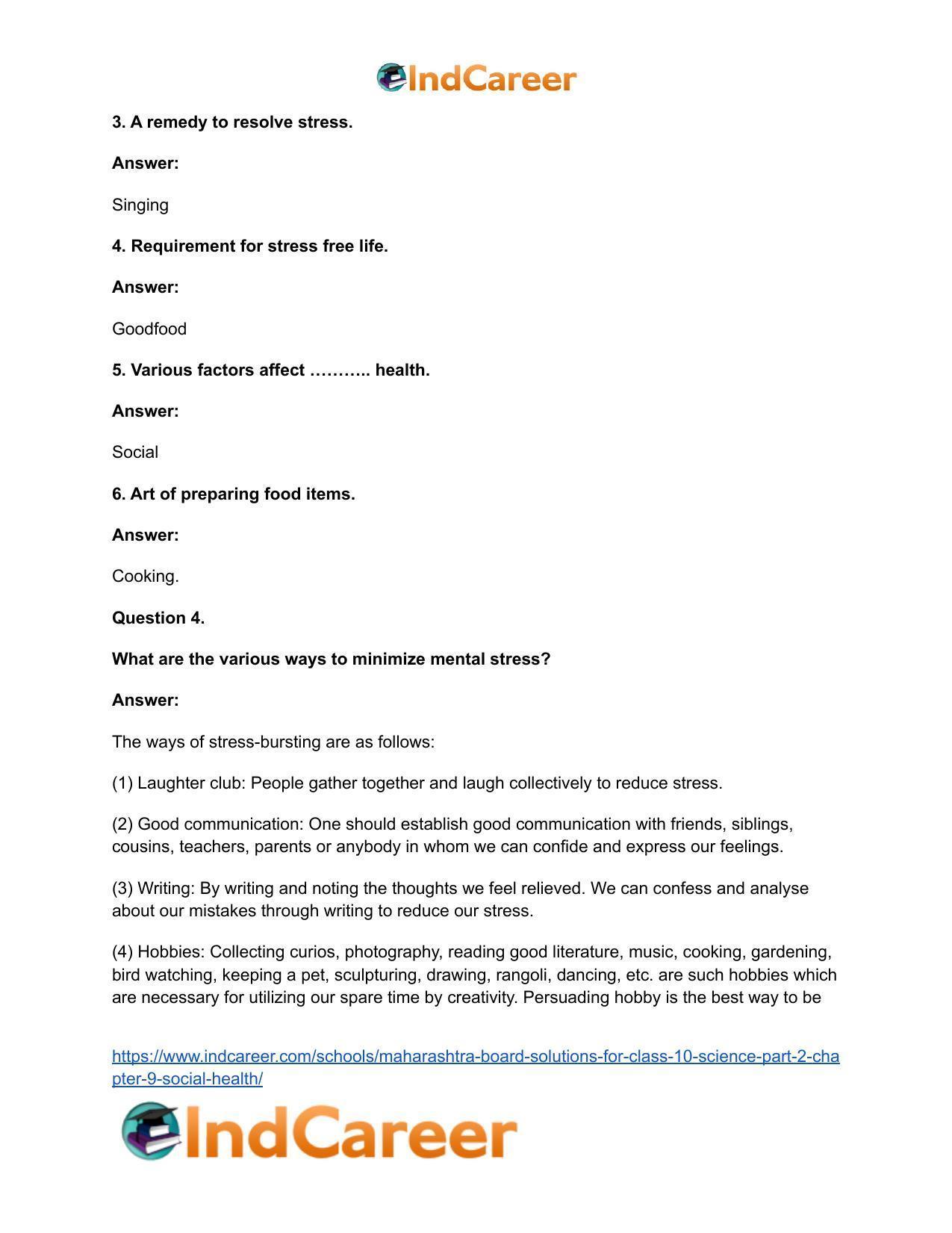 Maharashtra Board Solutions for Class 10- Science (Part 2): Chapter 9- Social Health - Page 6