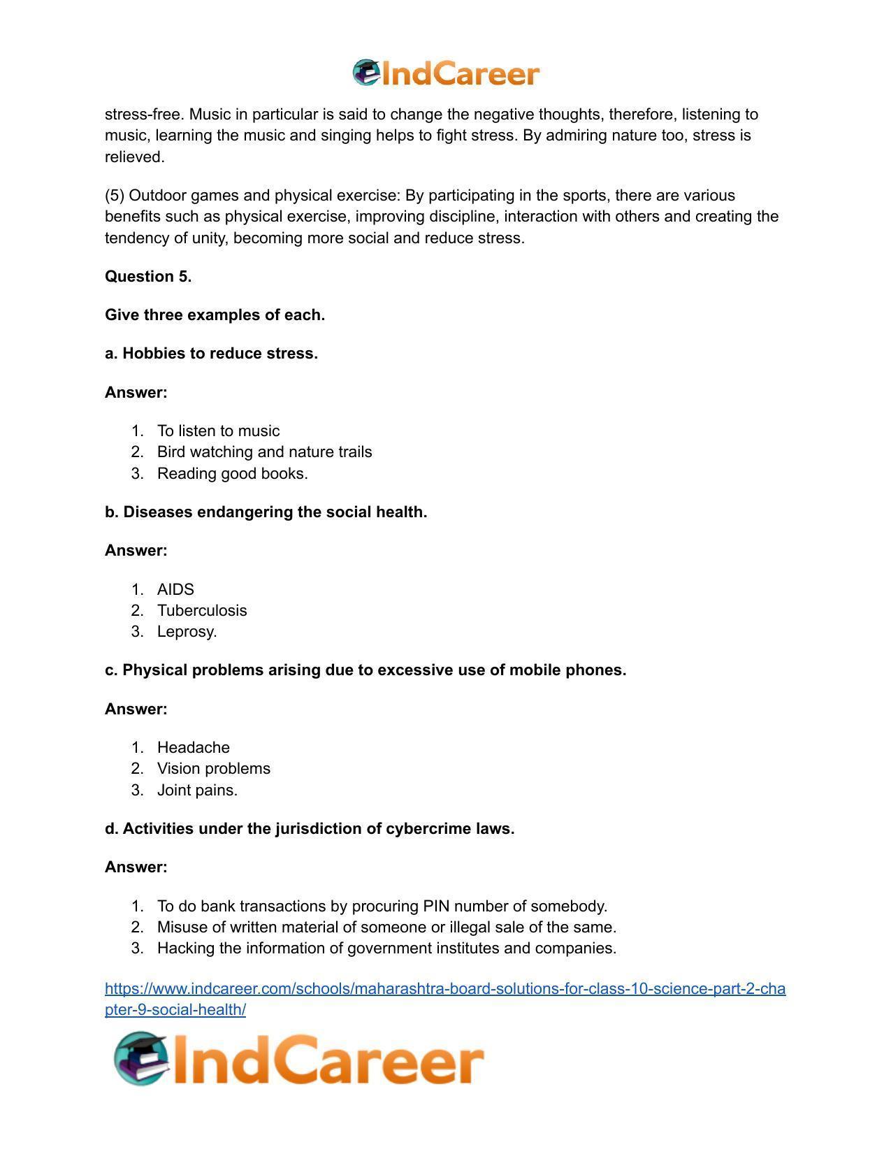 Maharashtra Board Solutions for Class 10- Science (Part 2): Chapter 9- Social Health - Page 7