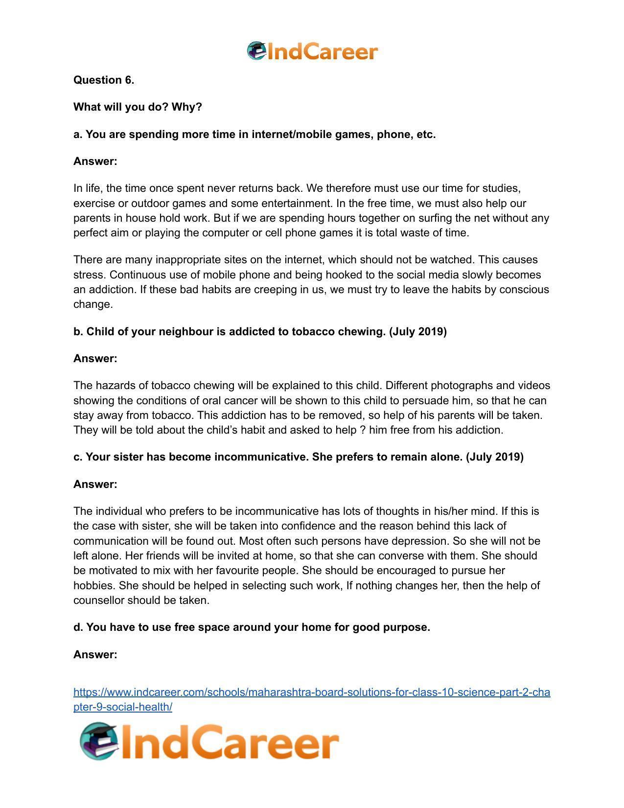 Maharashtra Board Solutions for Class 10- Science (Part 2): Chapter 9- Social Health - Page 8