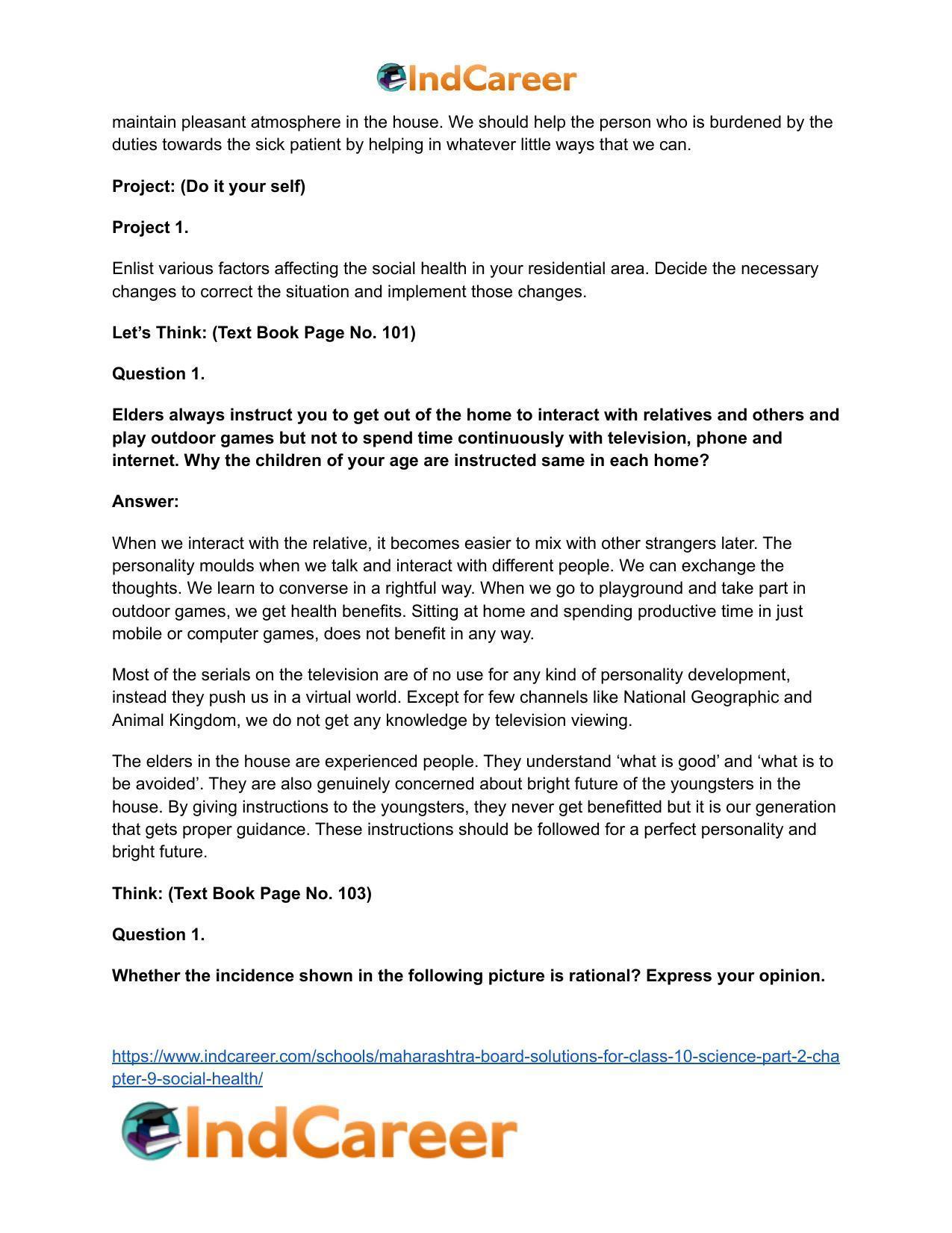 Maharashtra Board Solutions for Class 10- Science (Part 2): Chapter 9- Social Health - Page 10