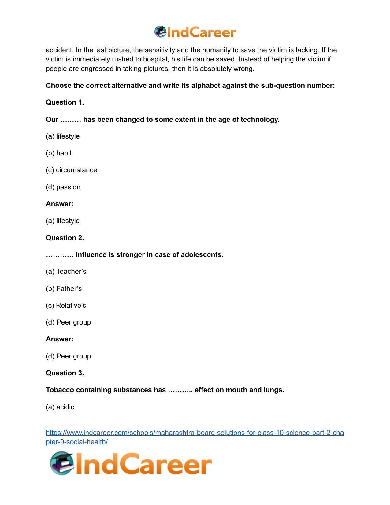Maharashtra Board Solutions for Class 10- Science (Part 2): Chapter 9- Social Health - Page 14