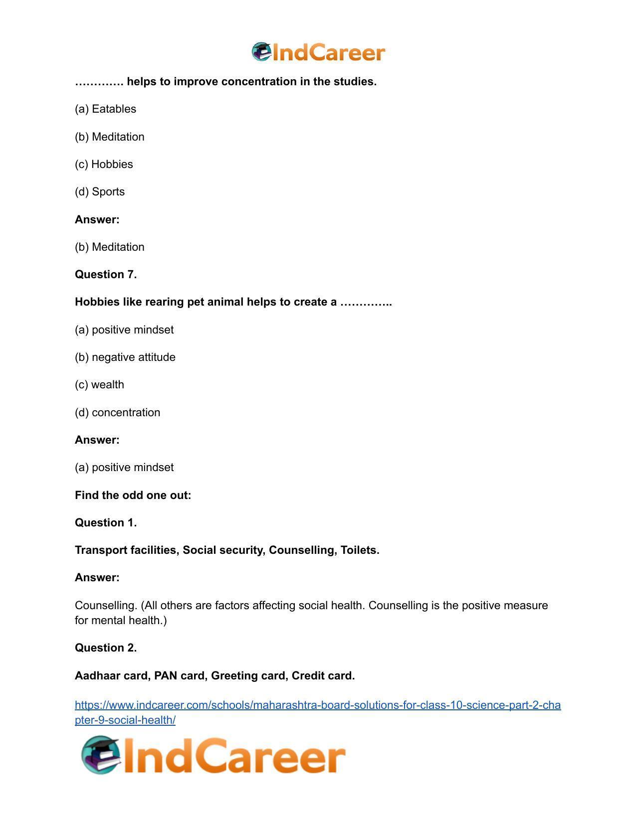 Maharashtra Board Solutions for Class 10- Science (Part 2): Chapter 9- Social Health - Page 16