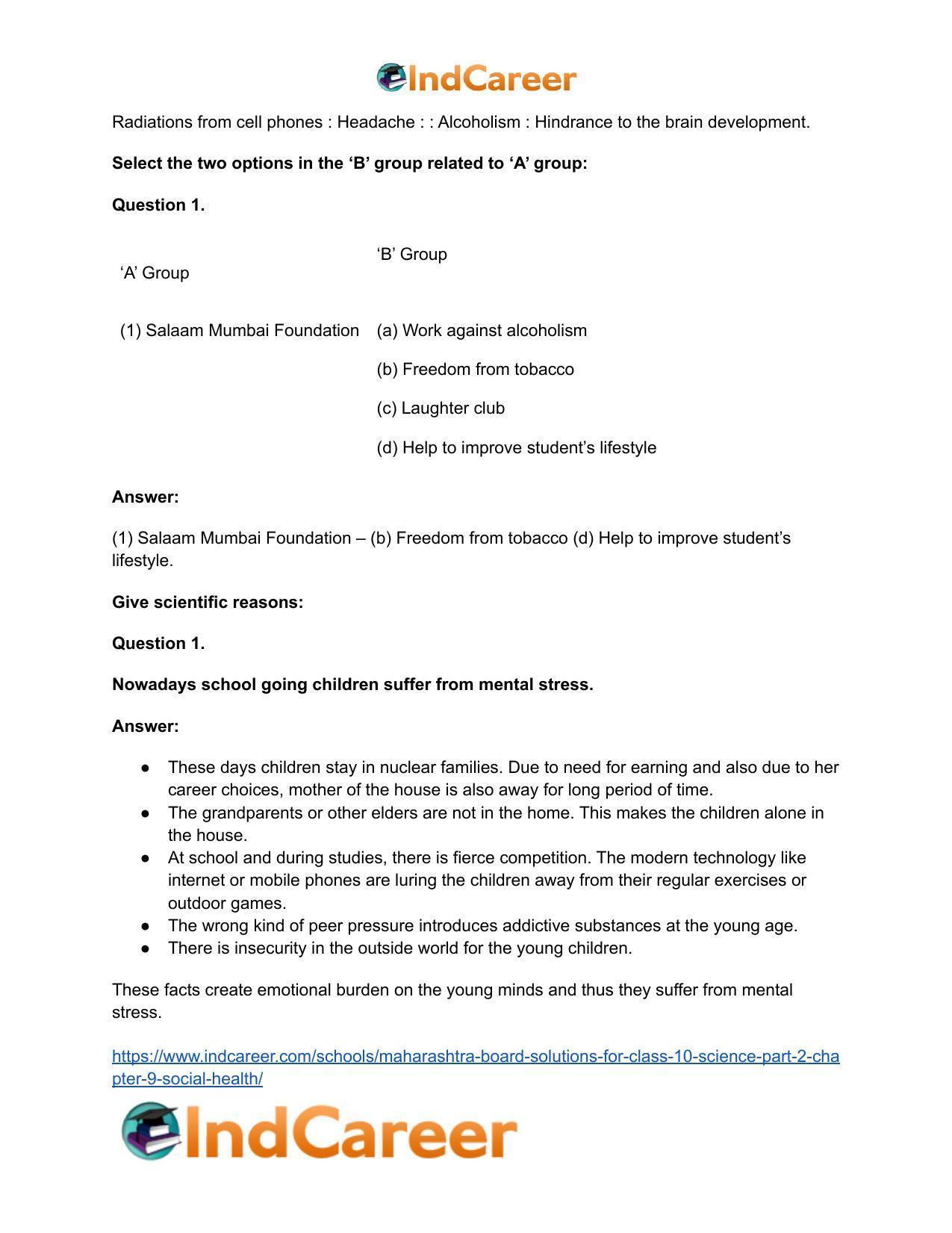 Maharashtra Board Solutions for Class 10- Science (Part 2): Chapter 9- Social Health - Page 18