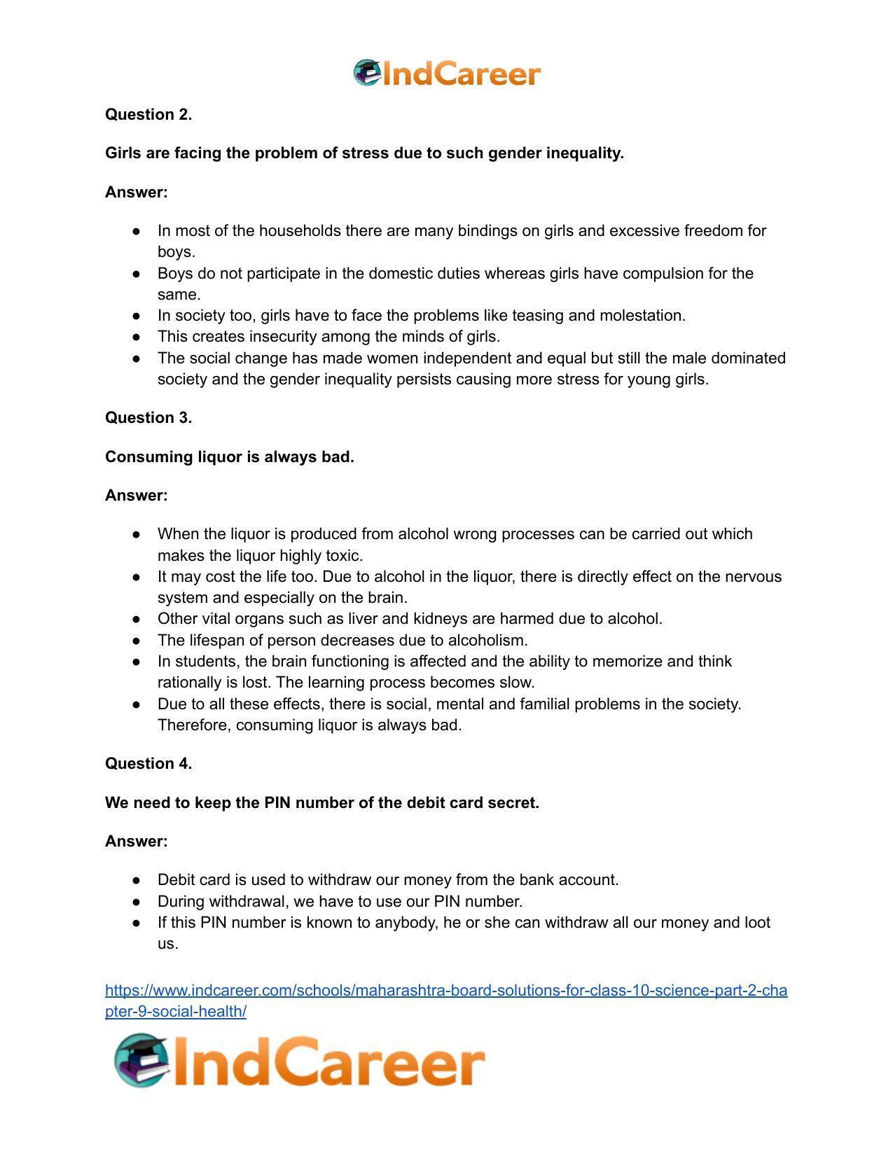 Maharashtra Board Solutions for Class 10- Science (Part 2): Chapter 9- Social Health - Page 19