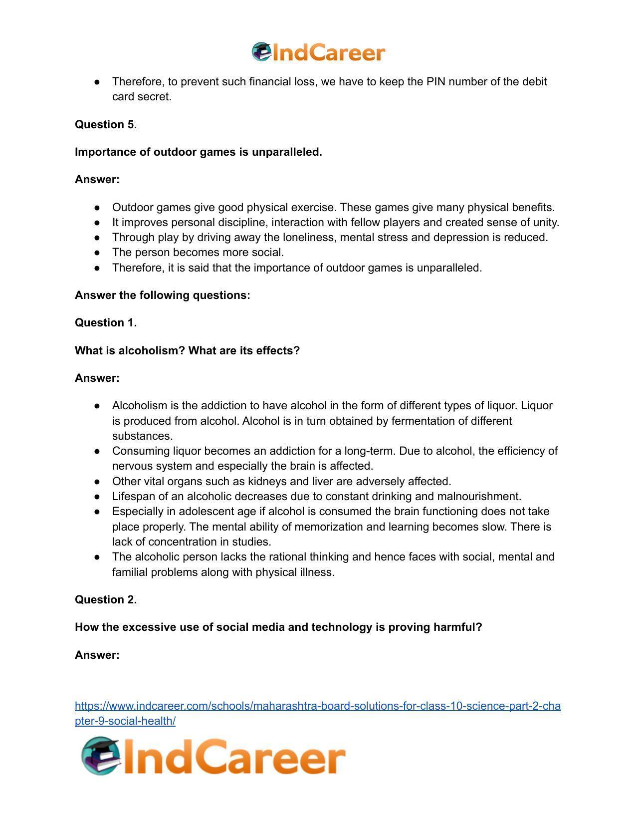 Maharashtra Board Solutions for Class 10- Science (Part 2): Chapter 9- Social Health - Page 20