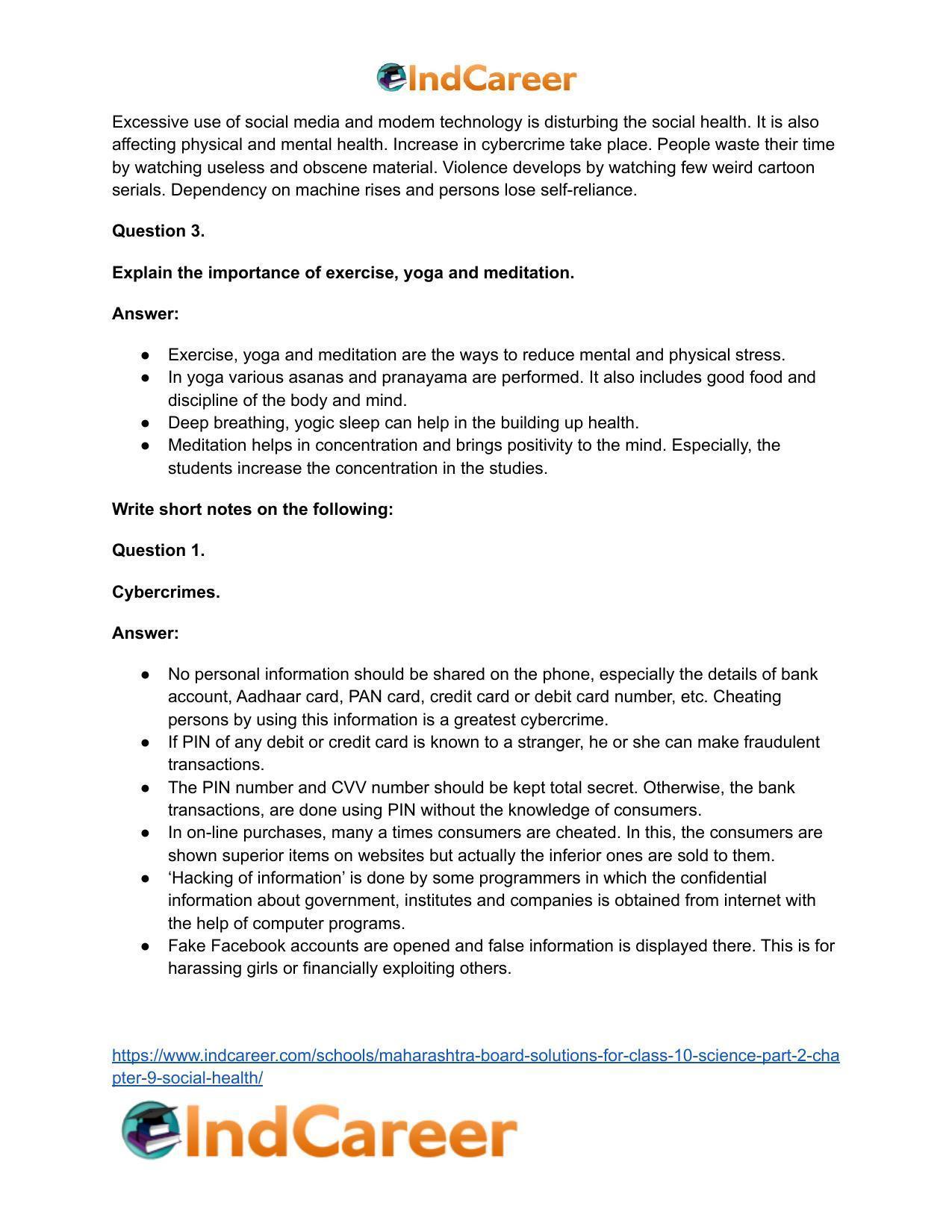 Maharashtra Board Solutions for Class 10- Science (Part 2): Chapter 9- Social Health - Page 21