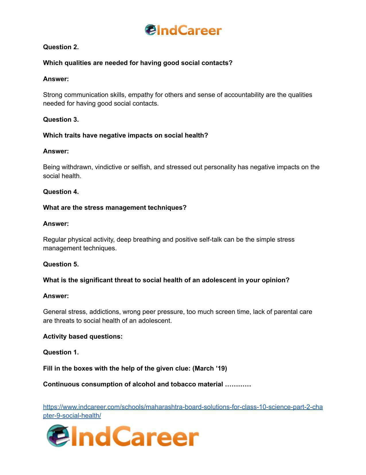 Maharashtra Board Solutions for Class 10- Science (Part 2): Chapter 9- Social Health - Page 24