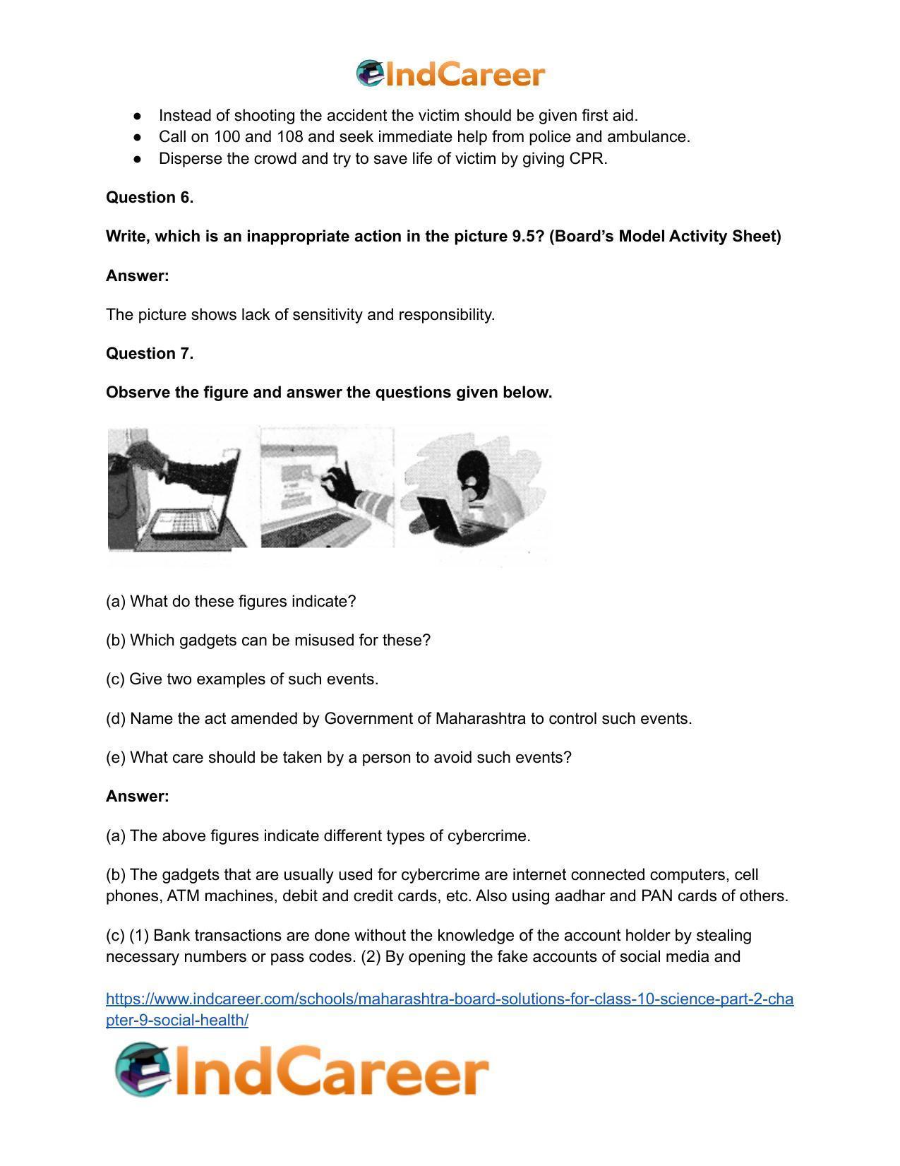 Maharashtra Board Solutions for Class 10- Science (Part 2): Chapter 9- Social Health - Page 29